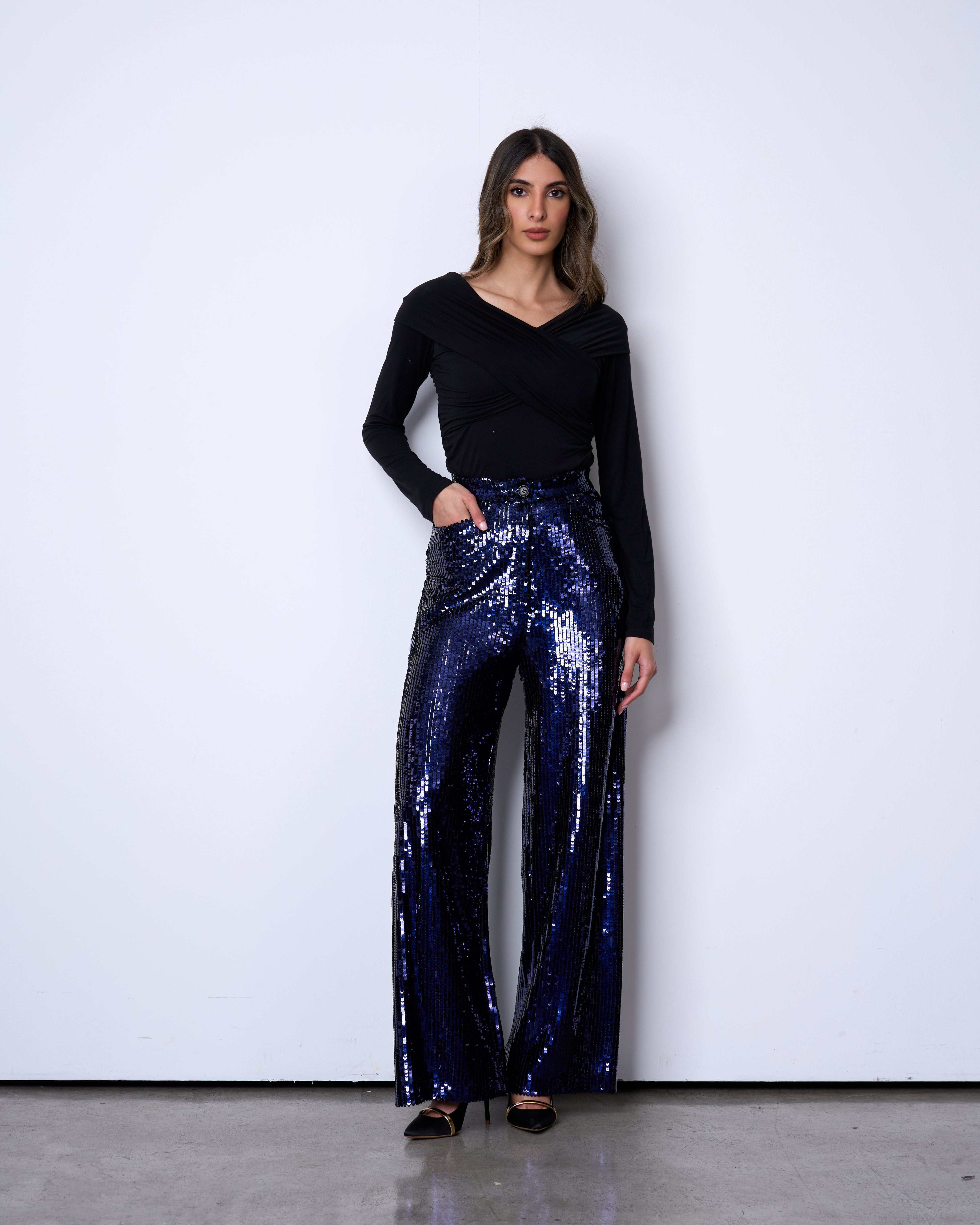 Navy Sequin Pants