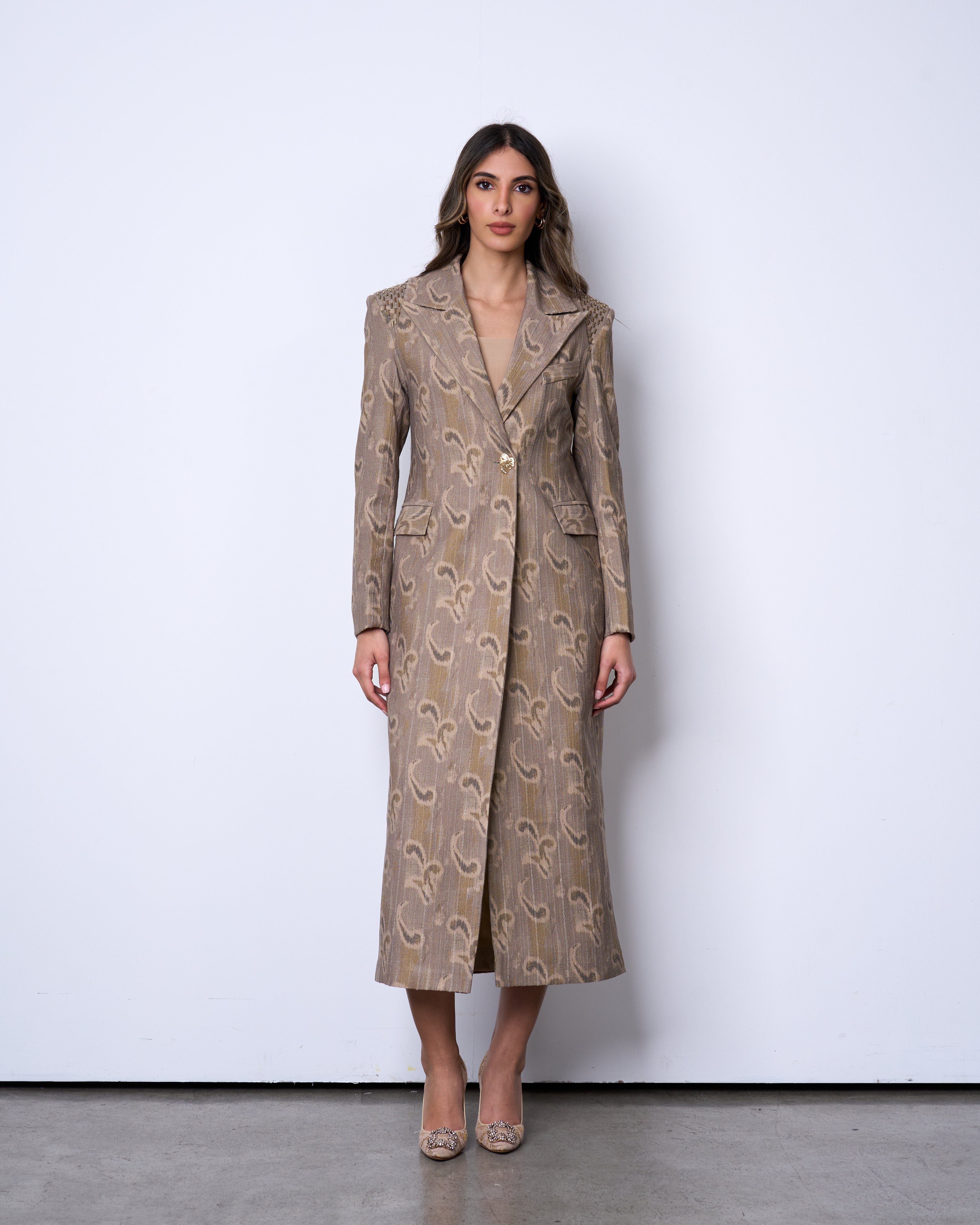 Ornate beige long Blazer