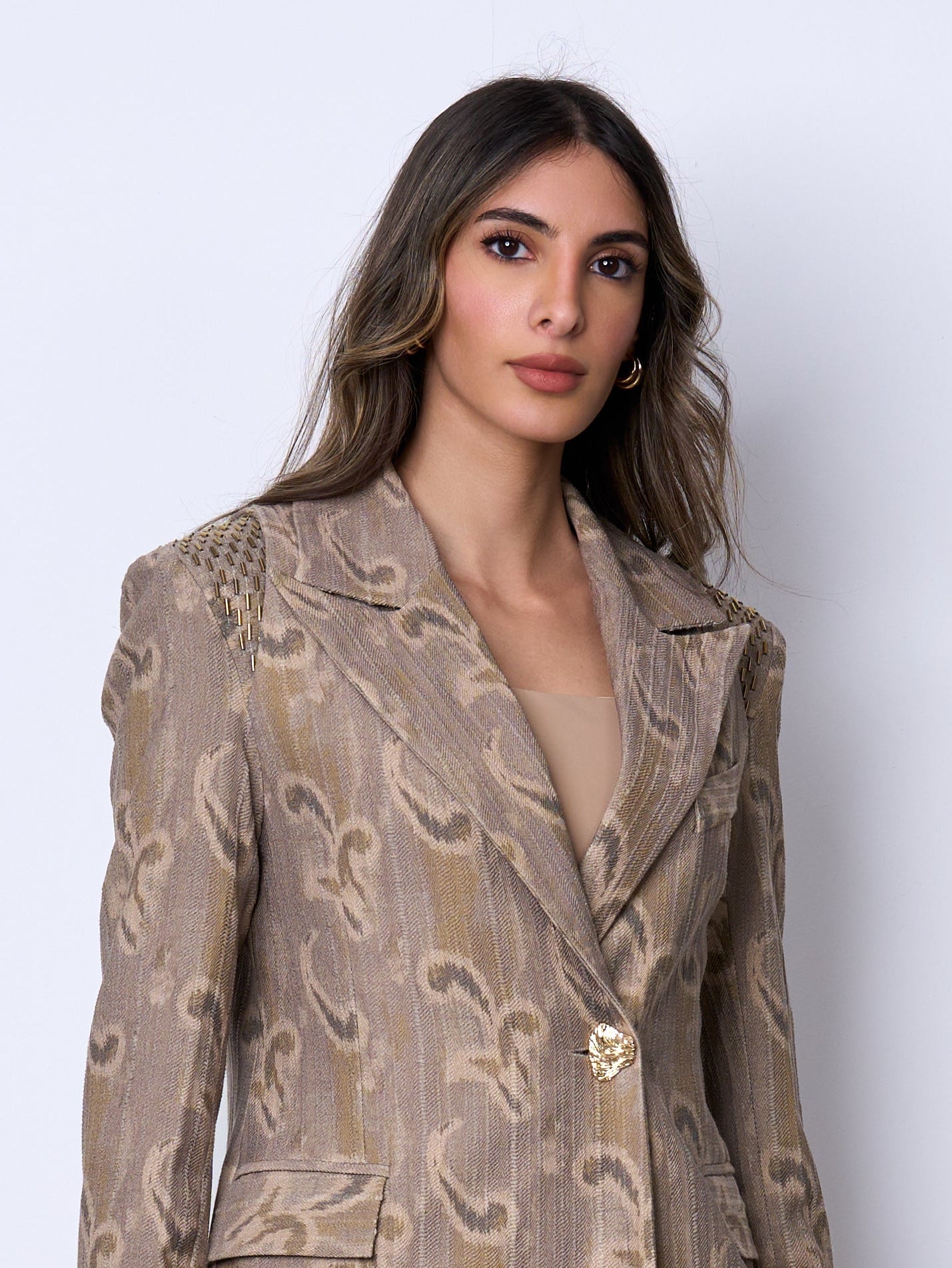 Ornate beige long Blazer