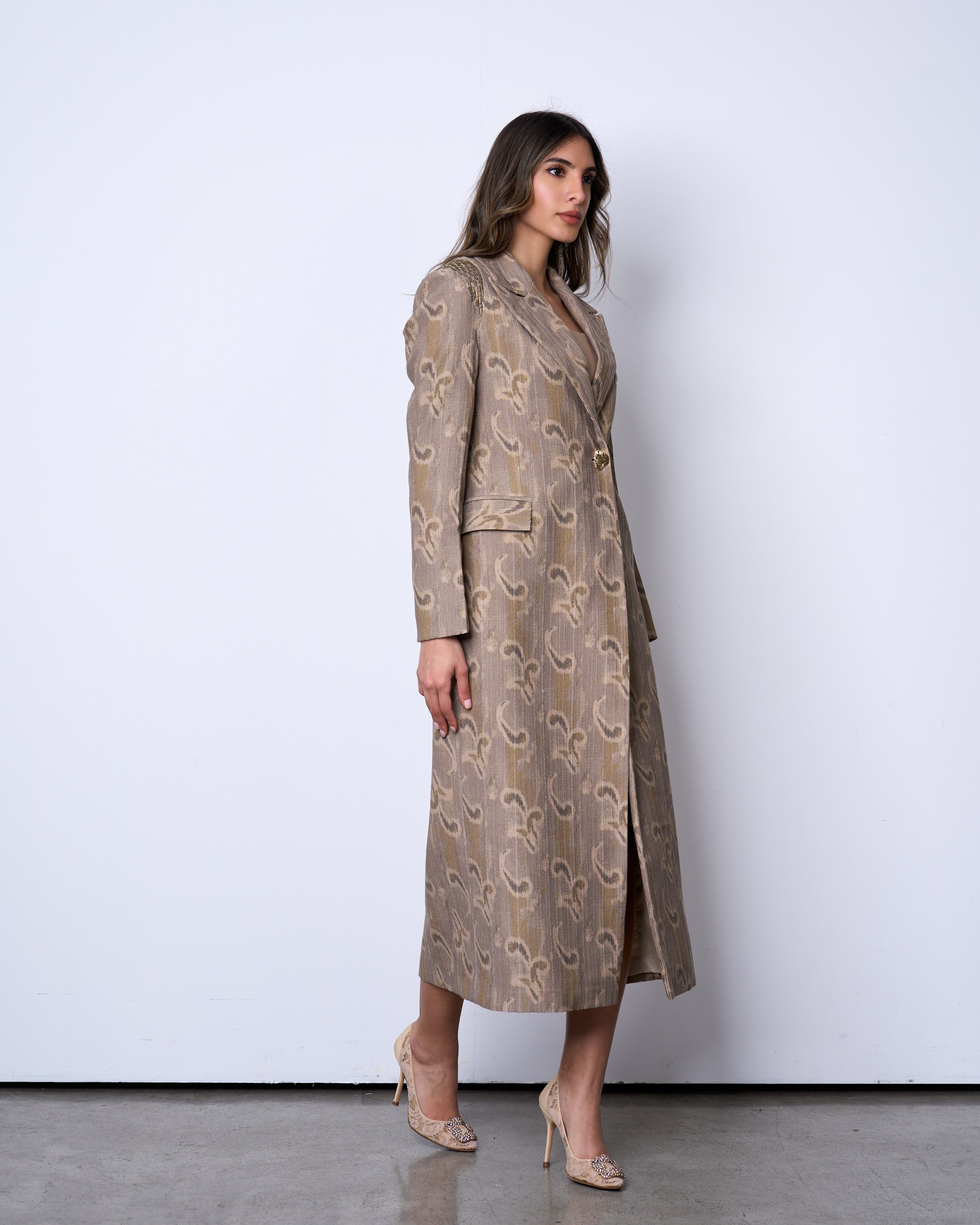 Ornate beige long Blazer