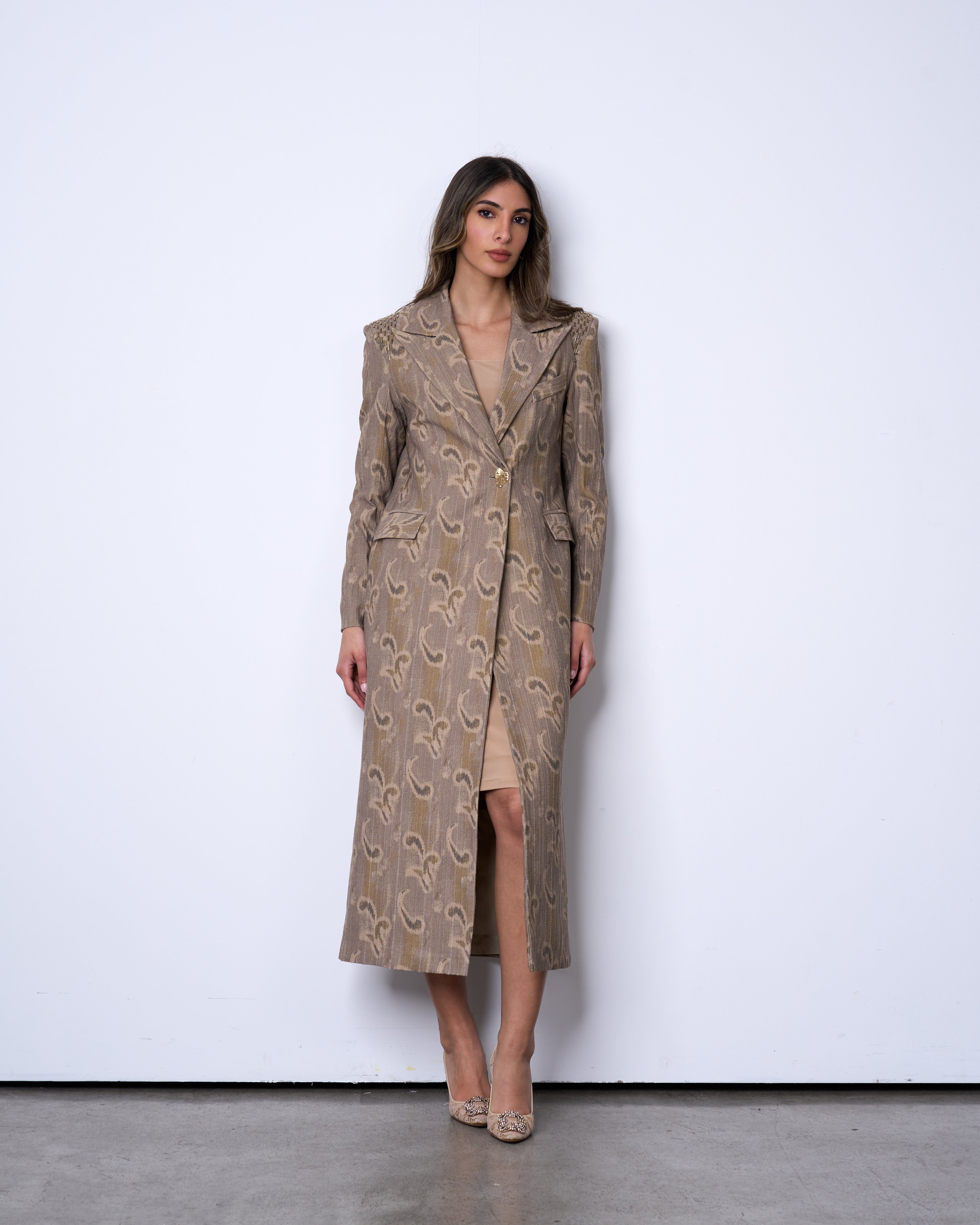 Ornate beige long Blazer