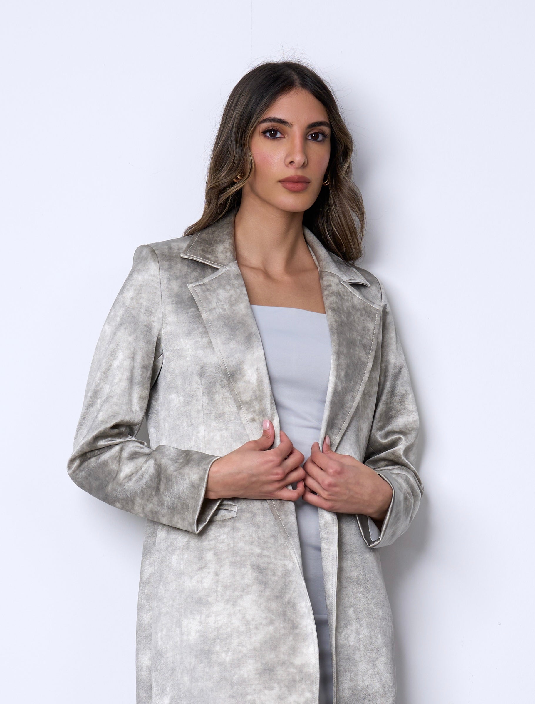 Pearl Grey Long Blazer
