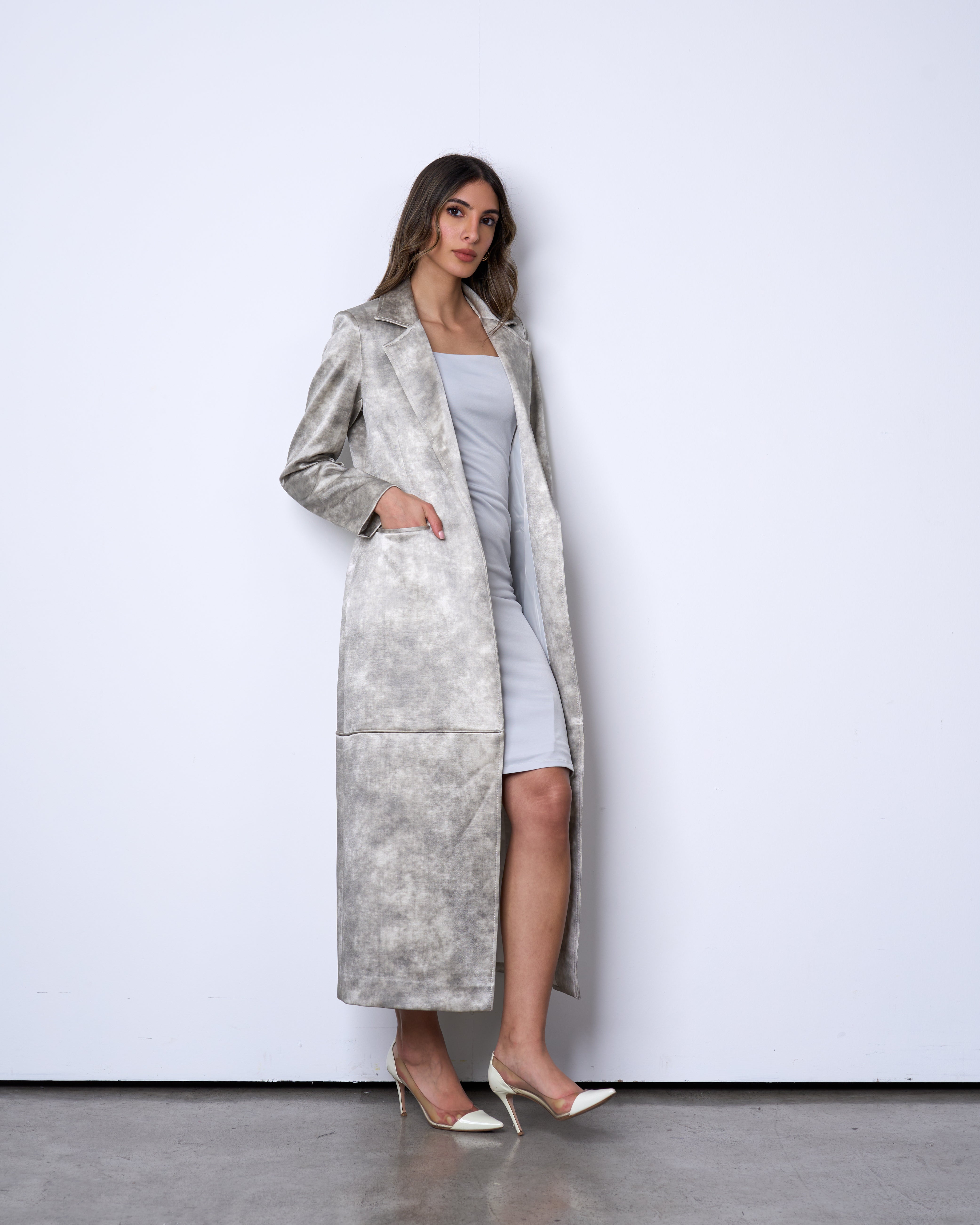 Pearl Grey Long Blazer