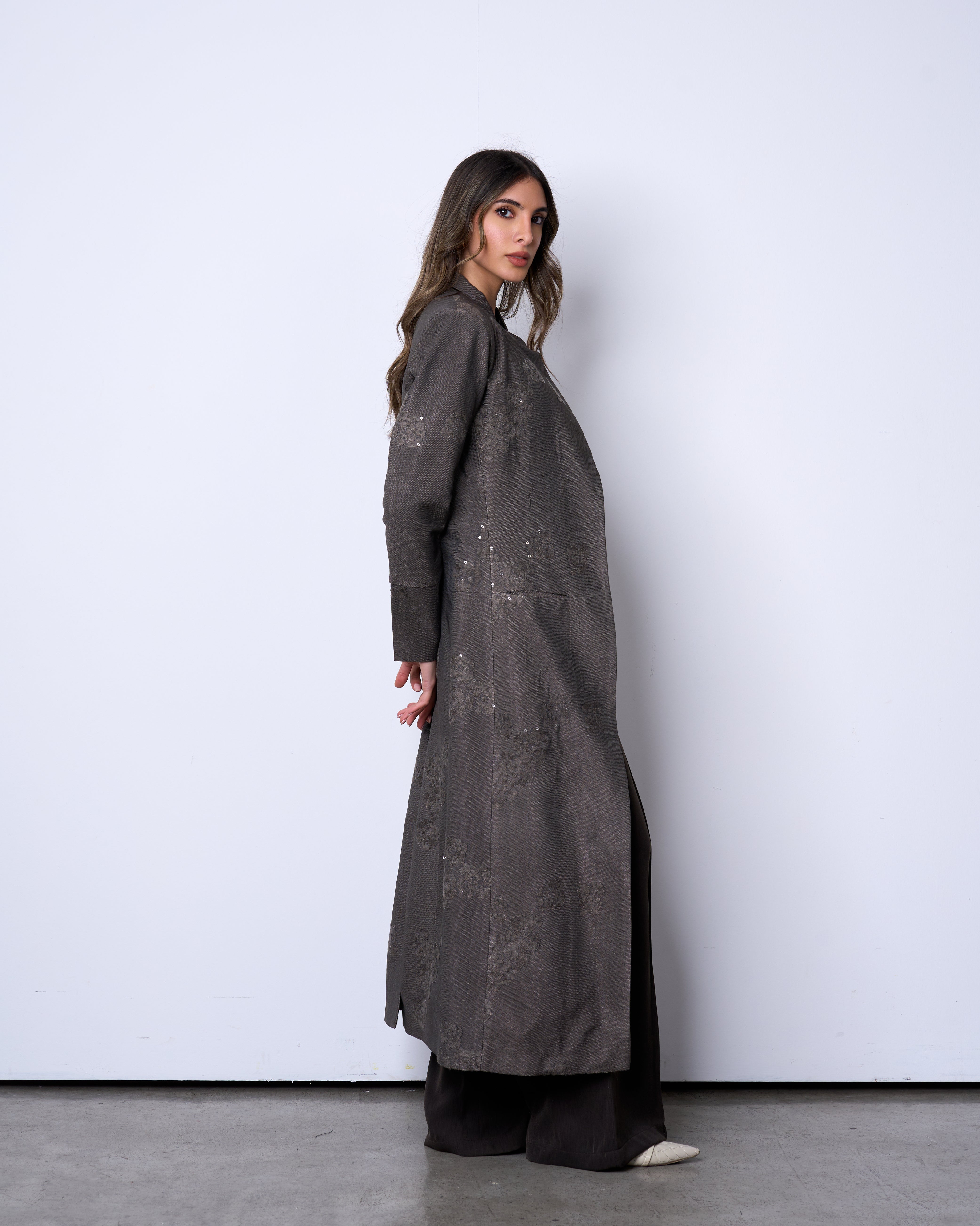 Floral Applique charcoal jacket