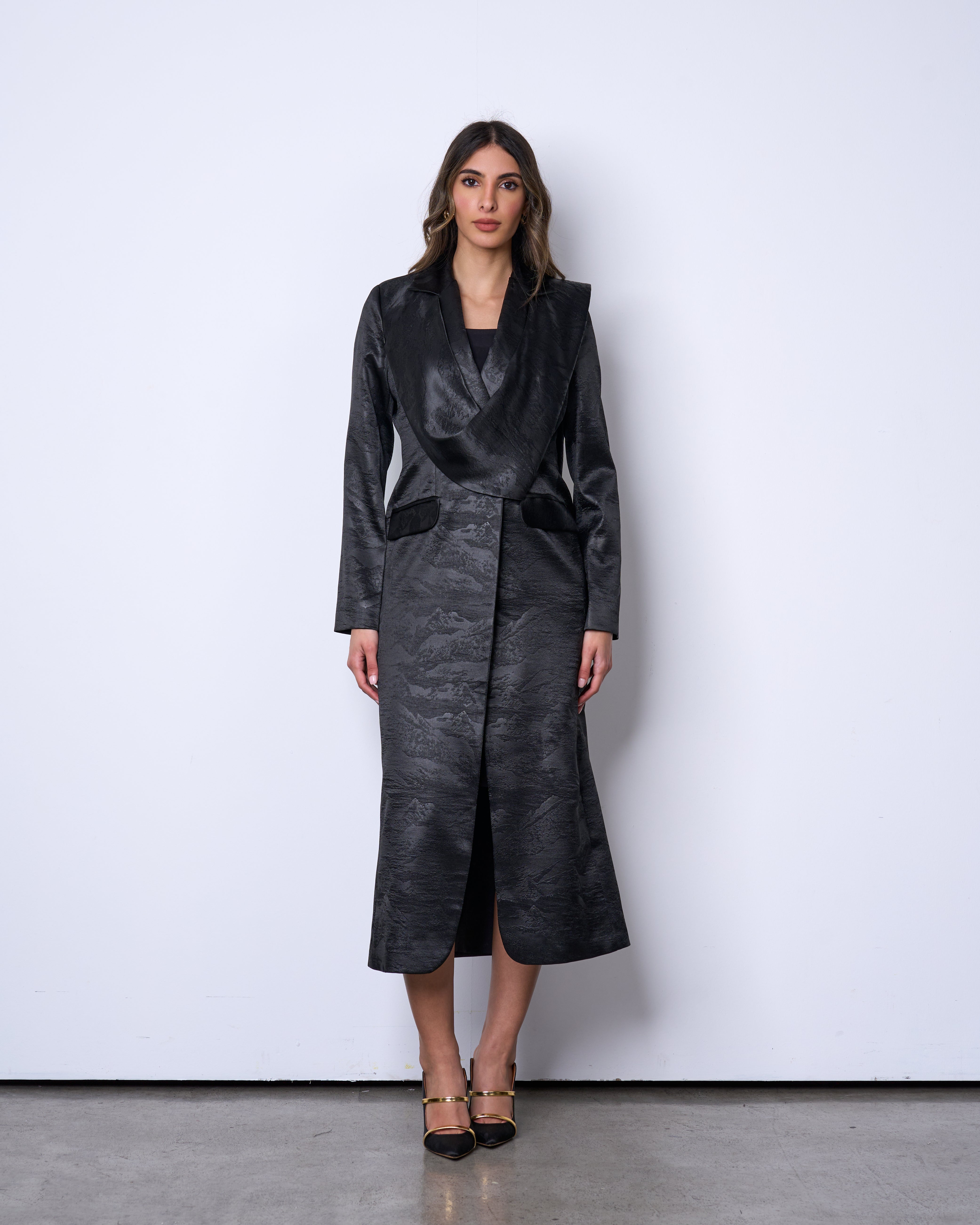 Black Draped Long Blazer