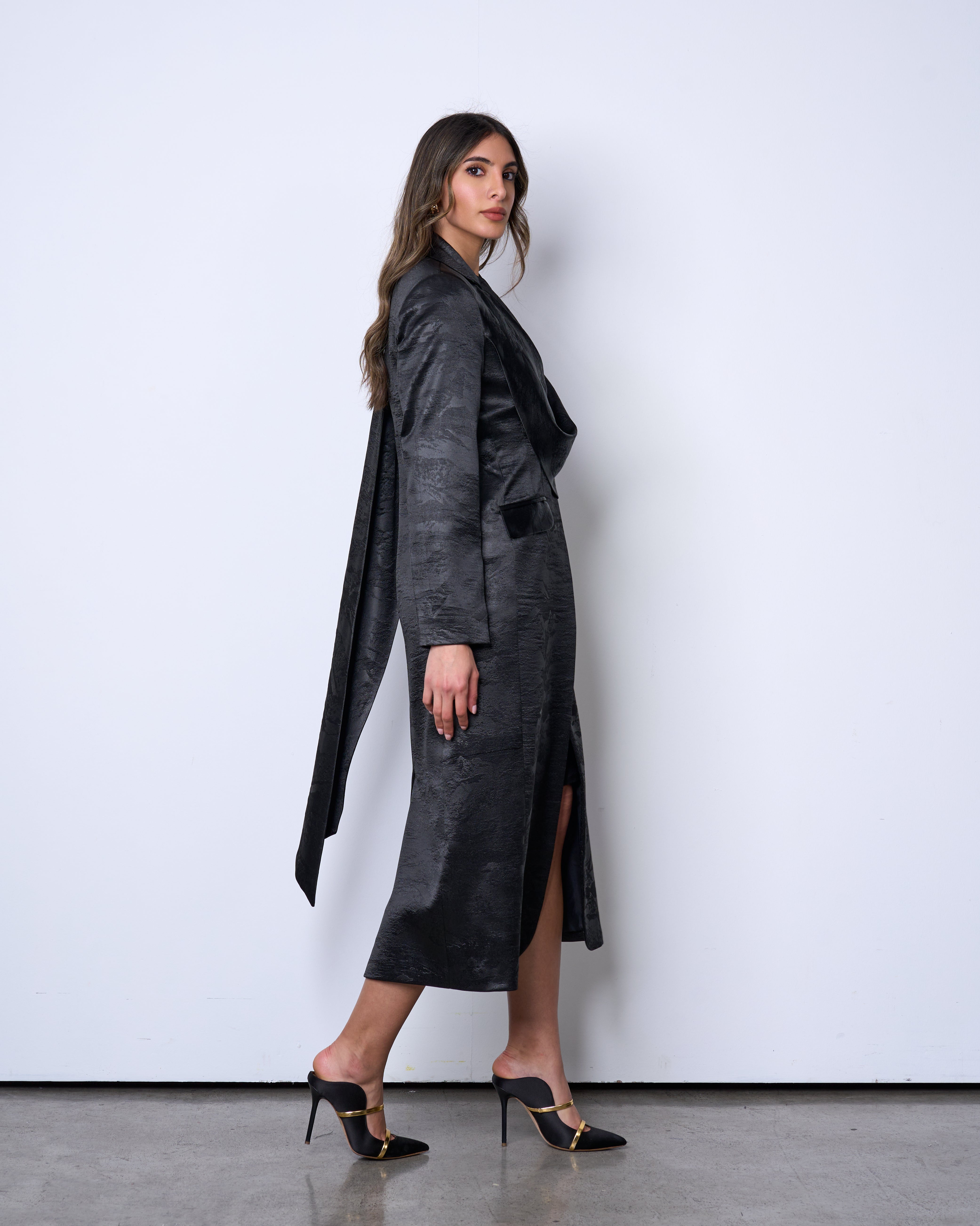 Black Draped Long Blazer