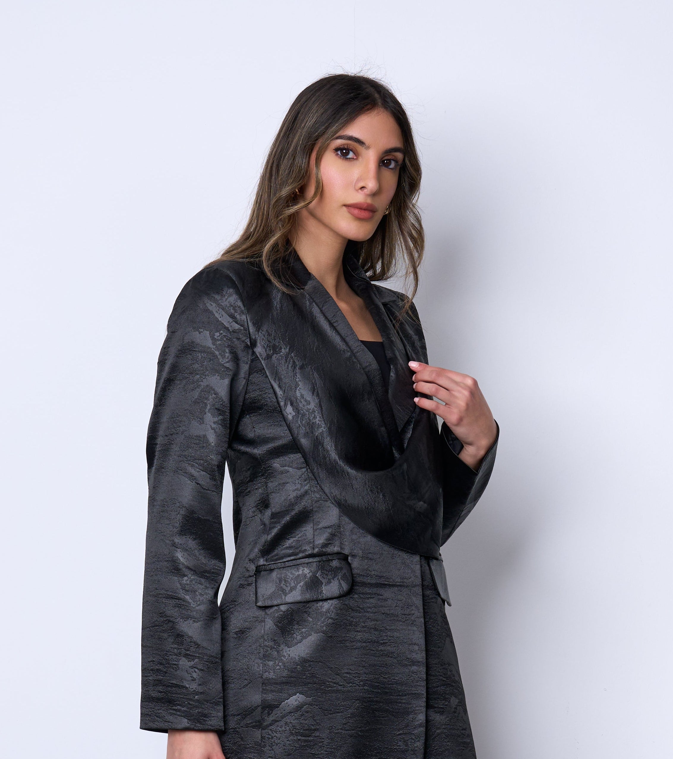 Black Draped Long Blazer