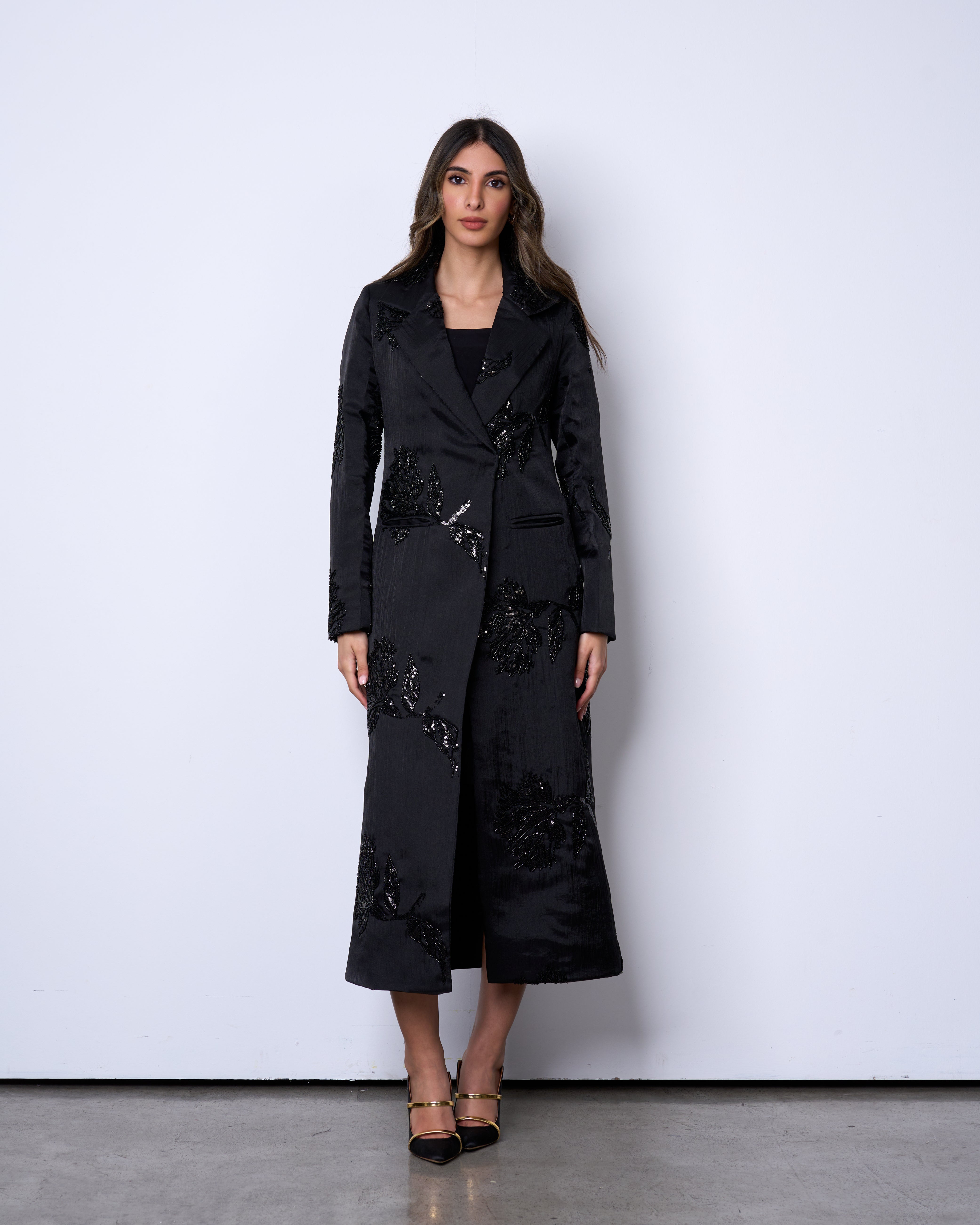 Black Embellished Long Blazer