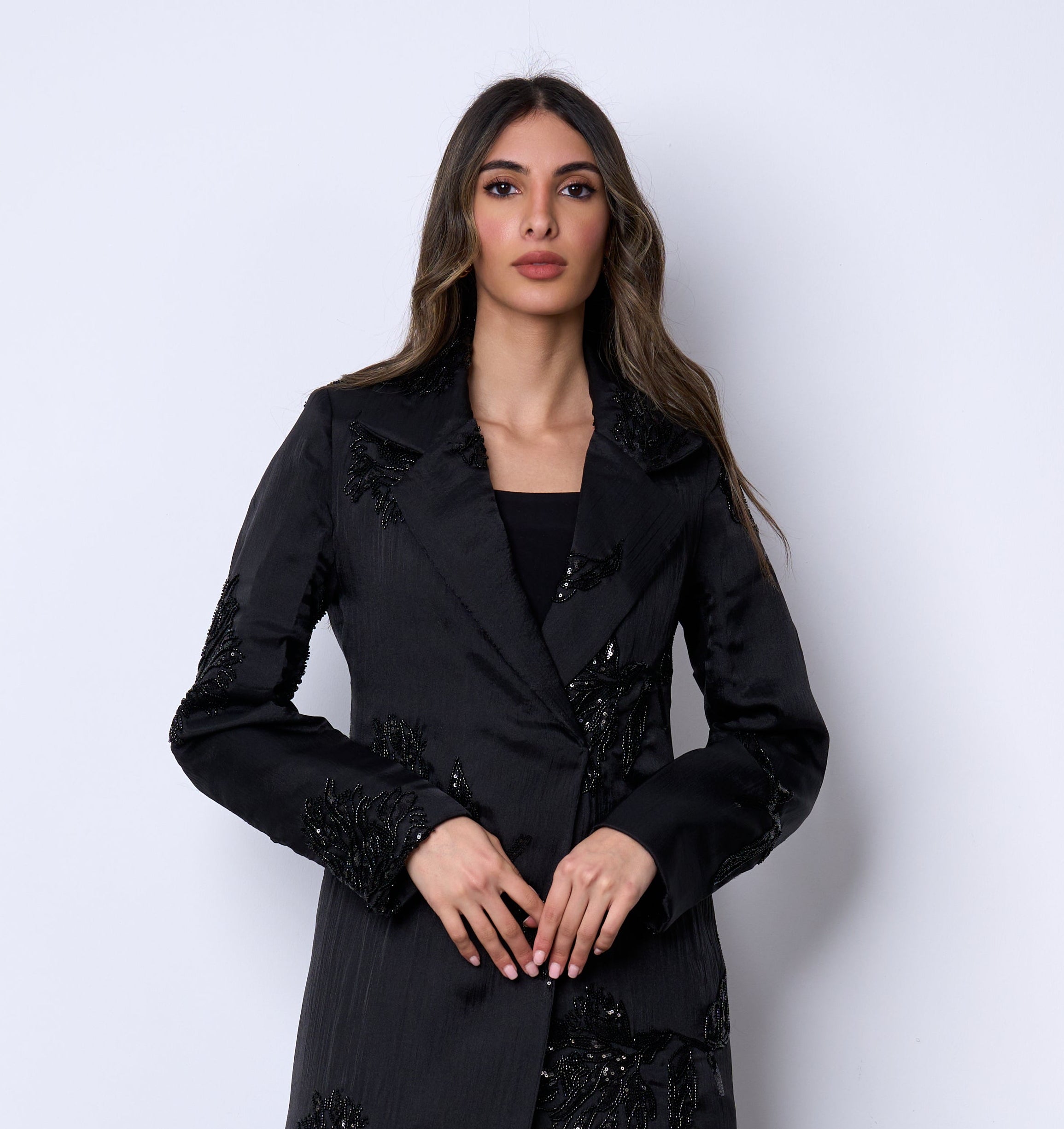 Black Embellished Long Blazer