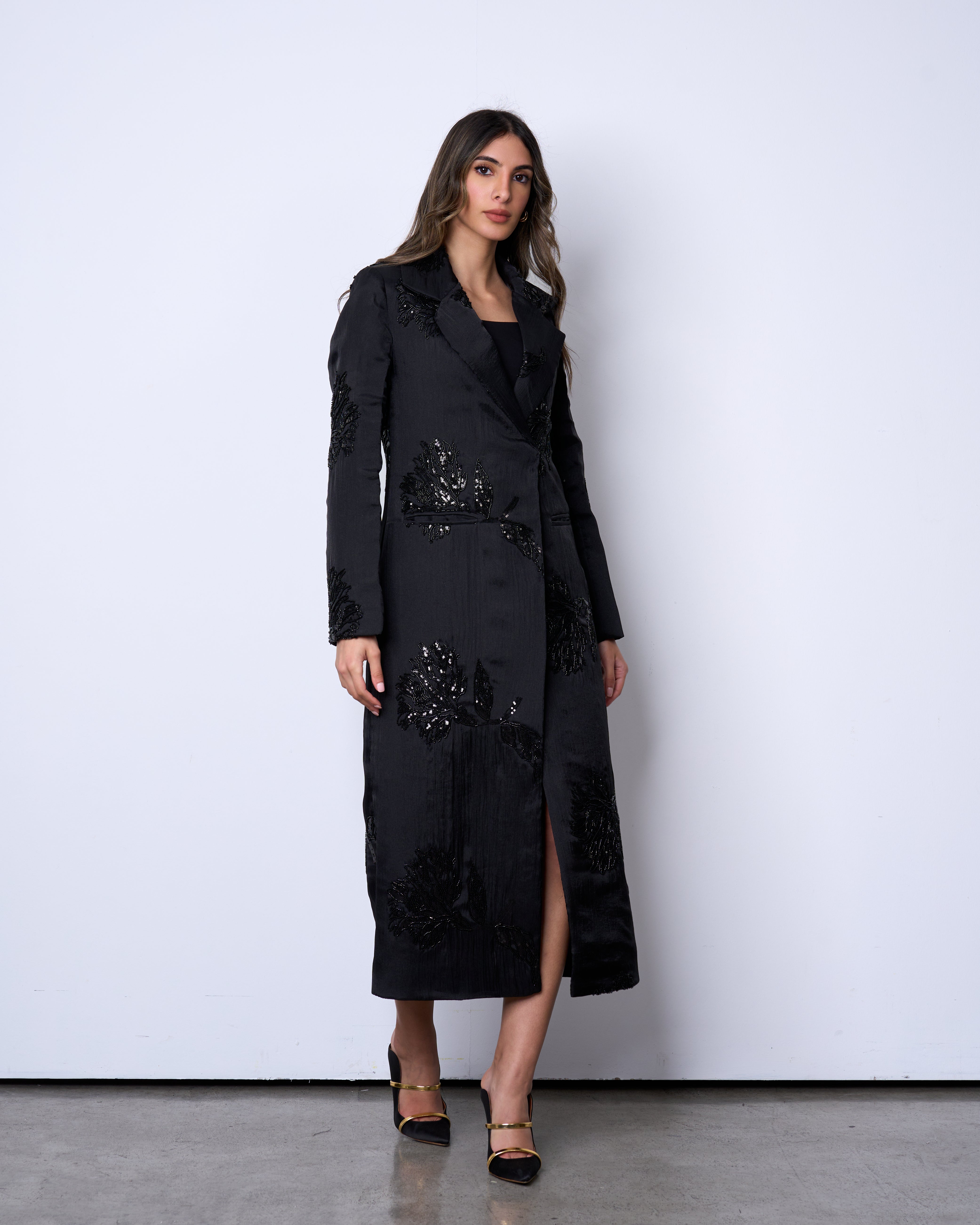 Black Embellished Long Blazer