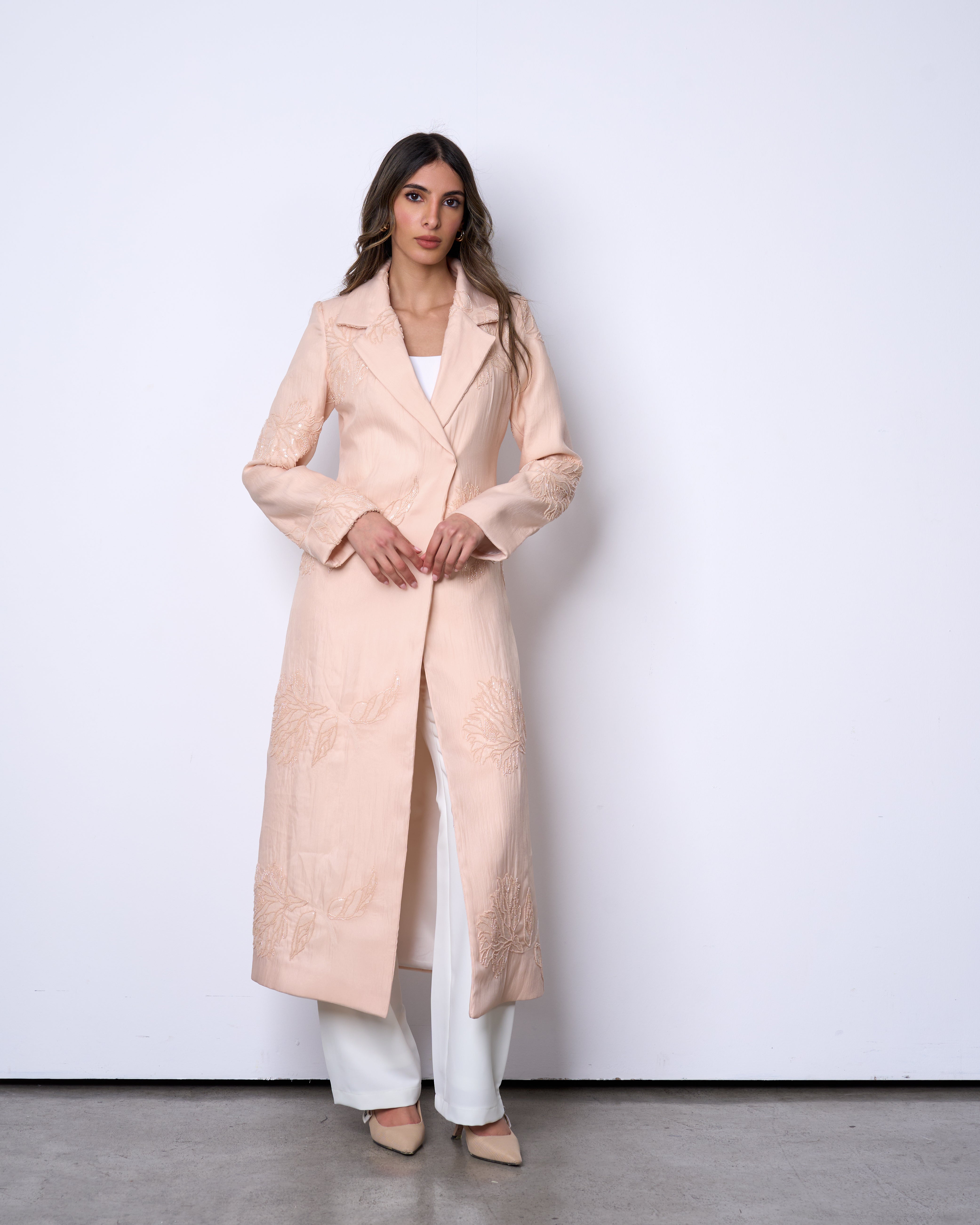 peach Embellished Long Blazer