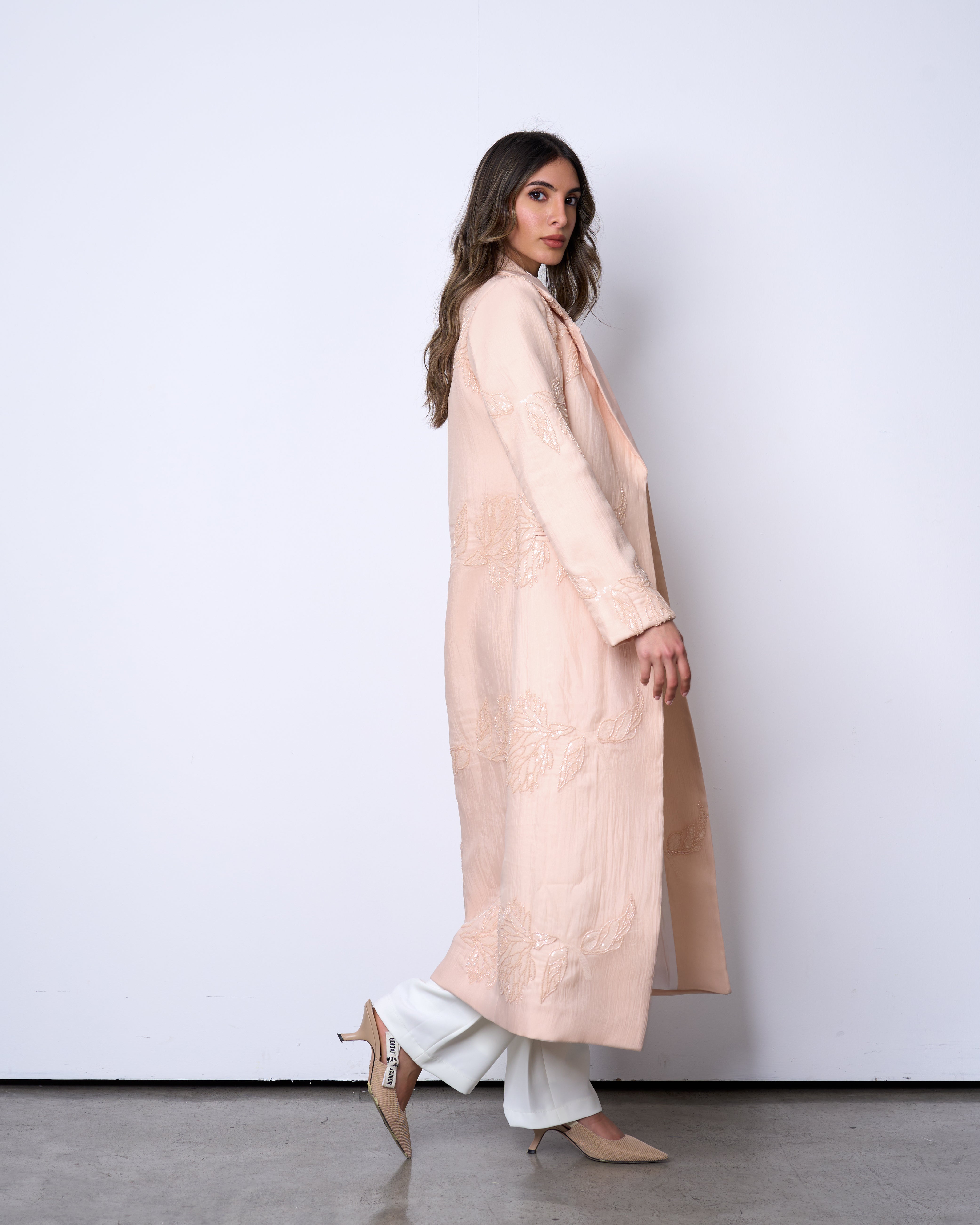 peach Embellished Long Blazer