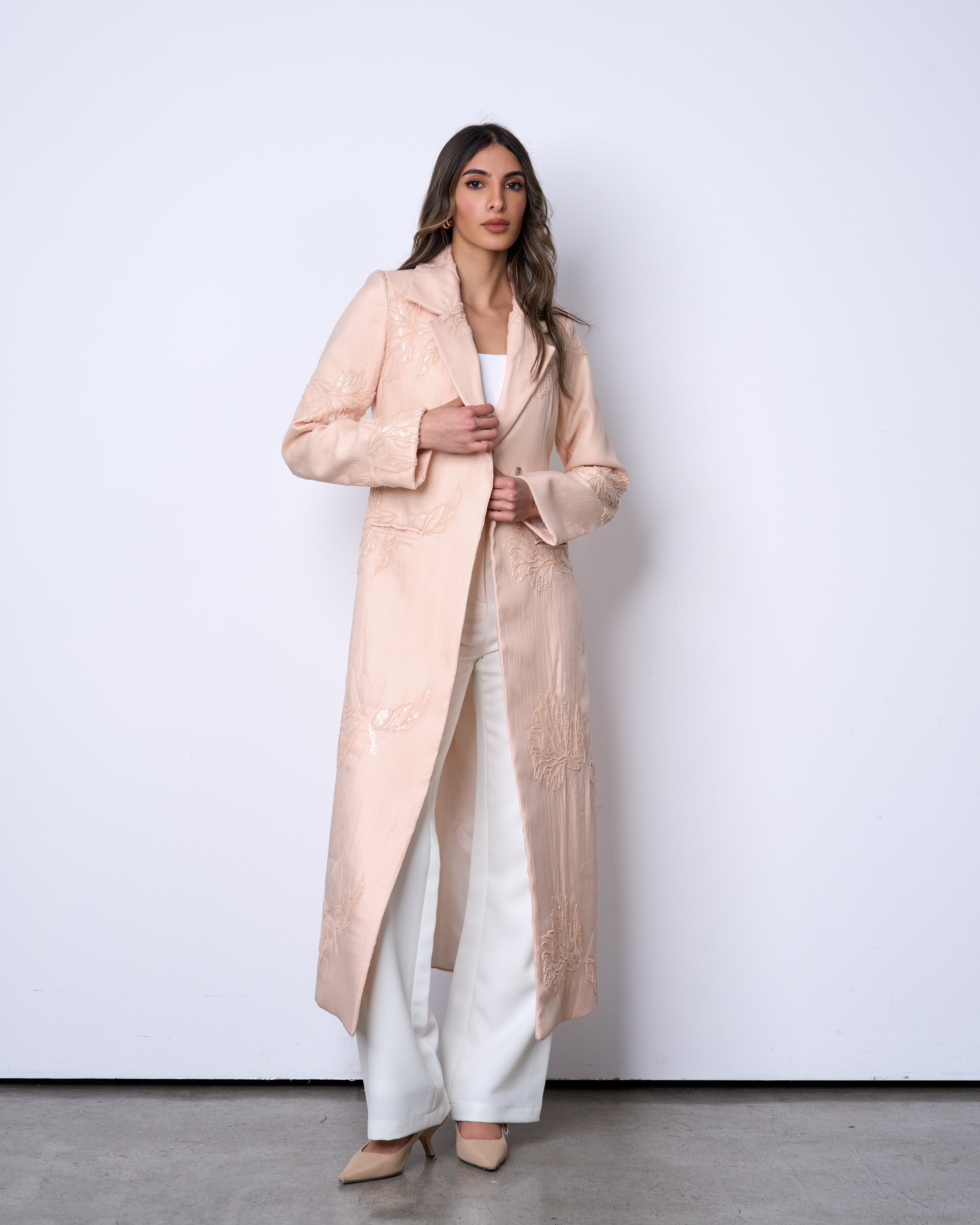 peach Embellished Long Blazer