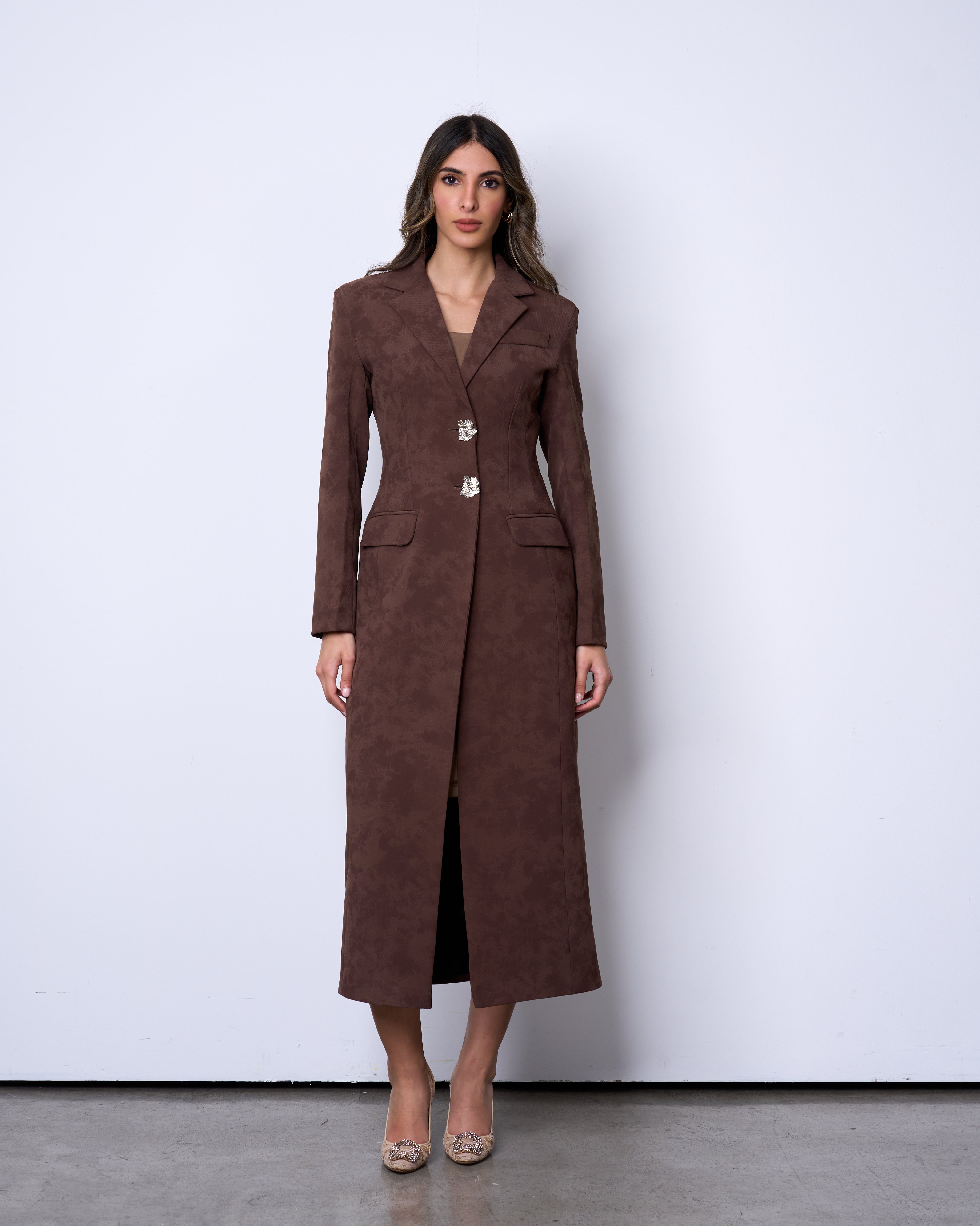 Chocolate Textured long Blazer