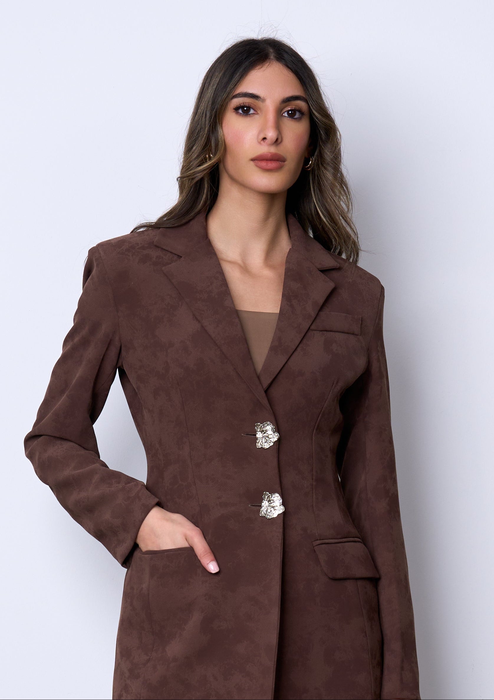 Chocolate Textured long Blazer