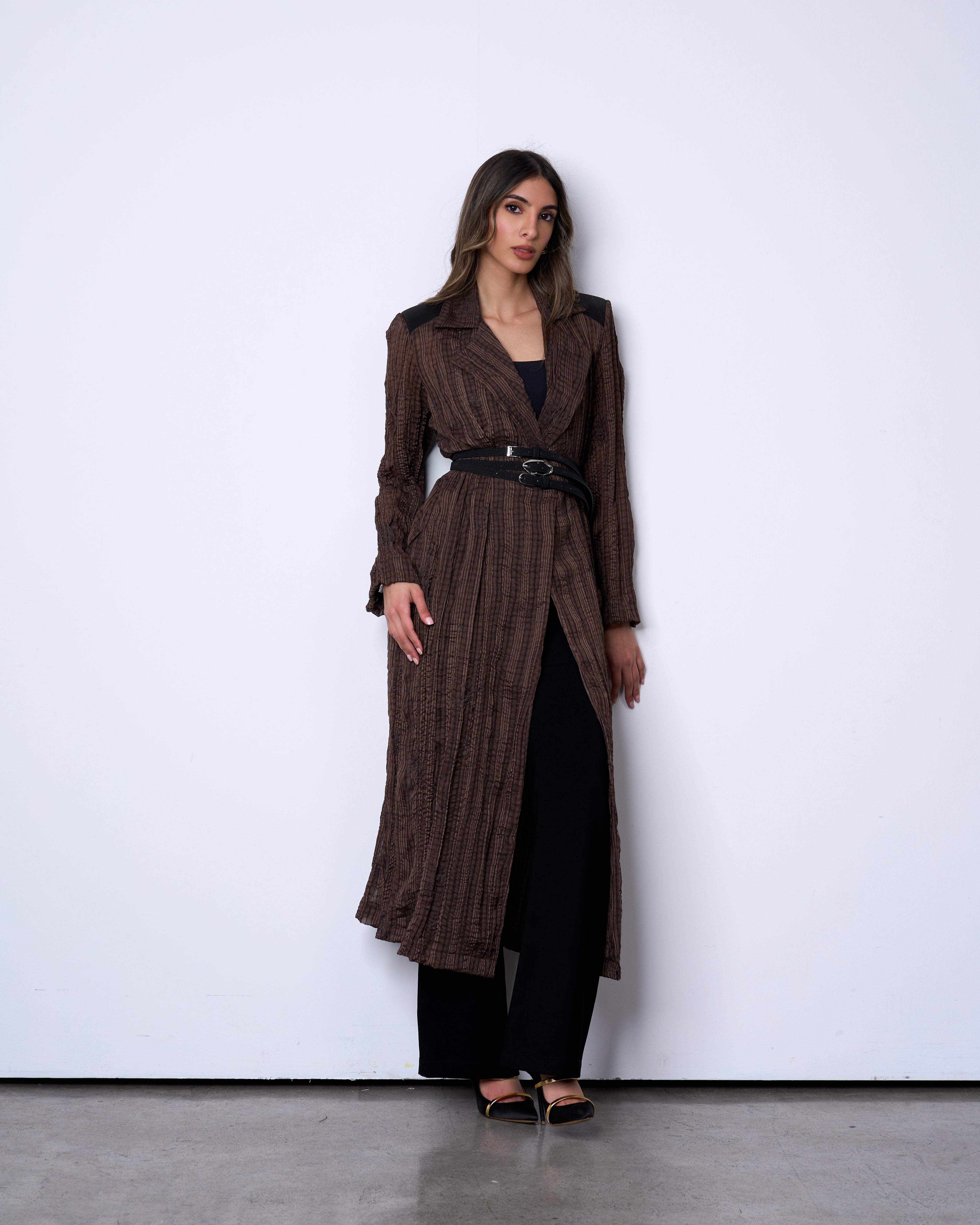 Triple-Belt Chiffon Blazer