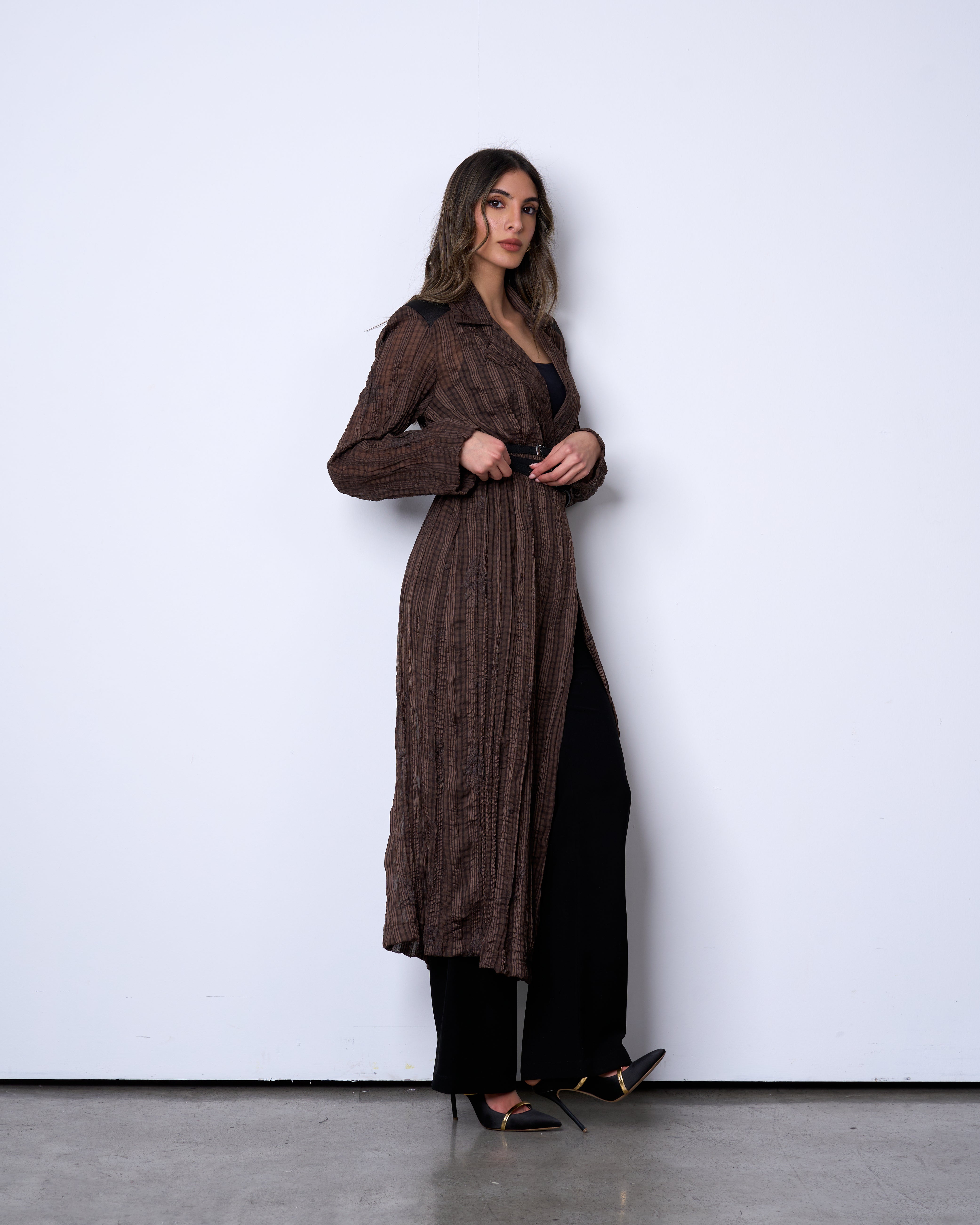 Triple-Belt Chiffon Blazer