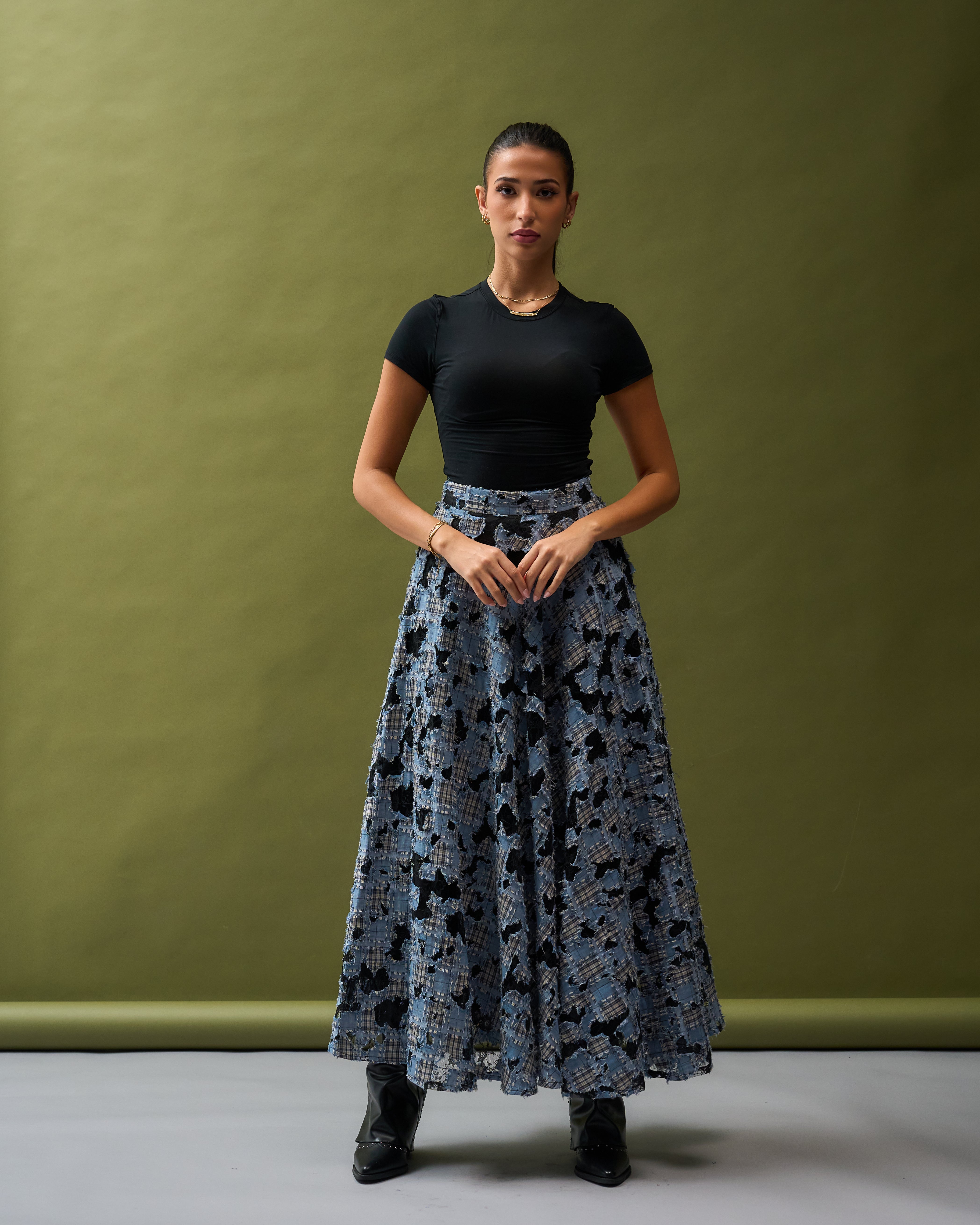 Blue Jacquard Skirt