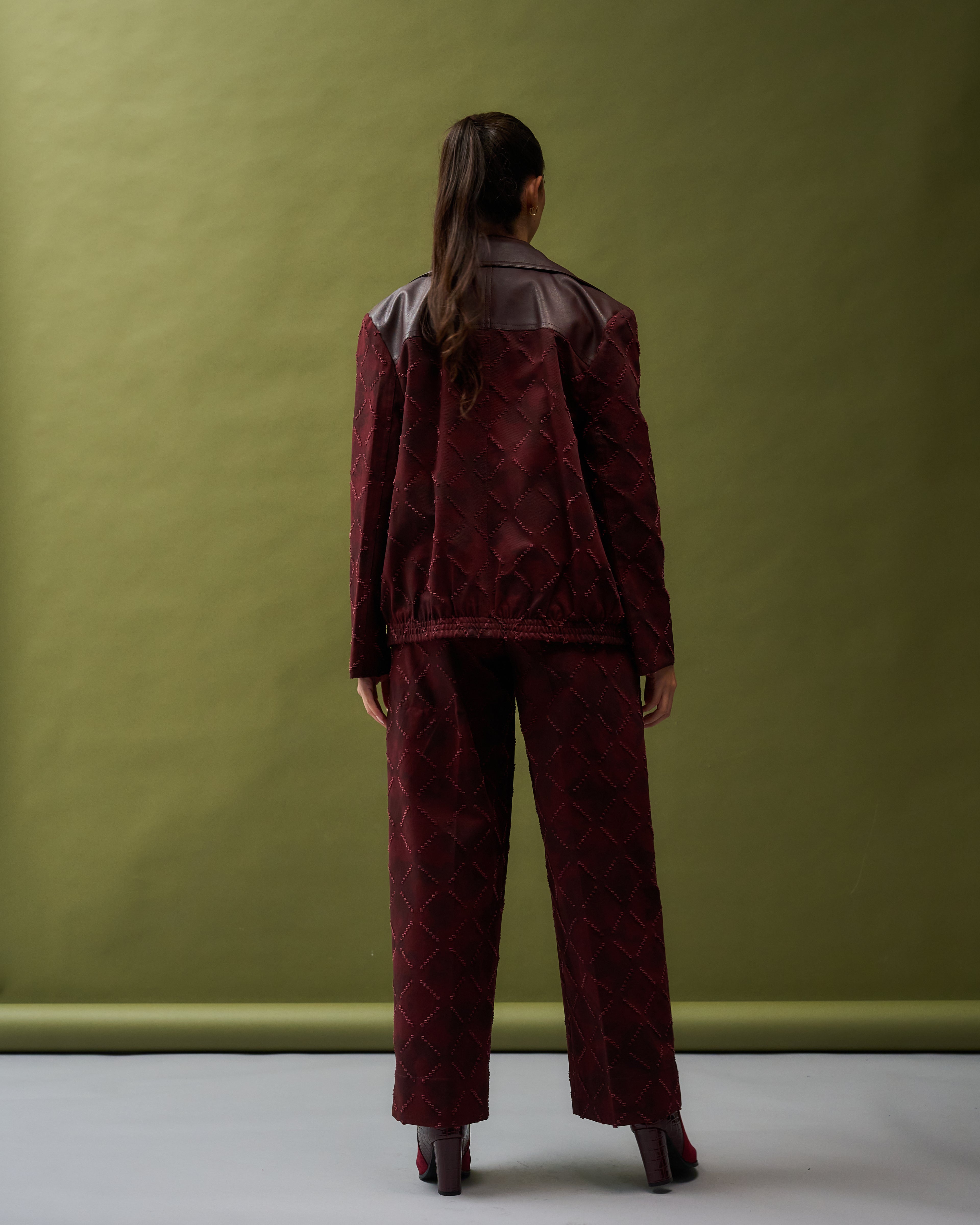 Maroon Jeans Leather Jacket