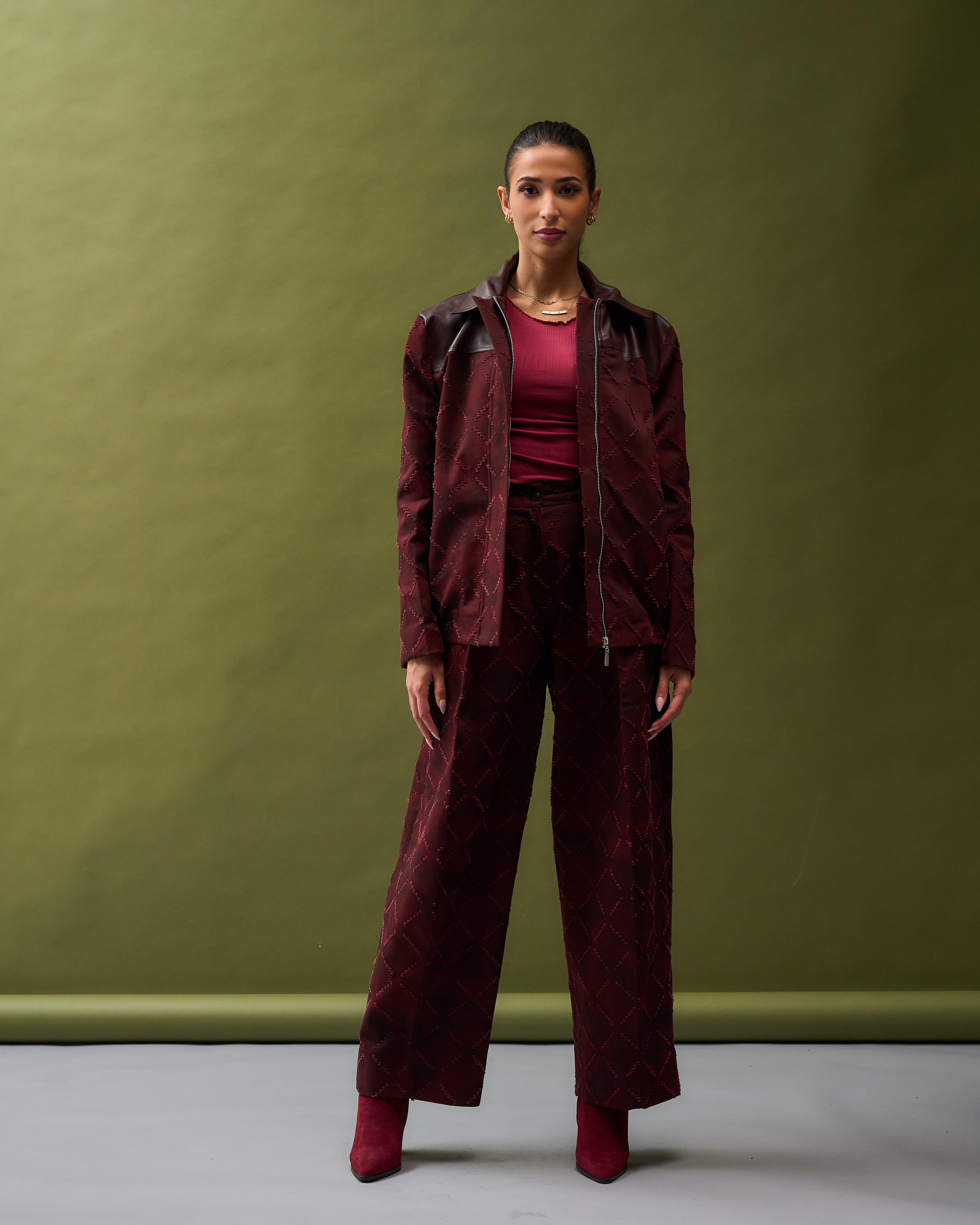 Maroon Jeans Leather Jacket