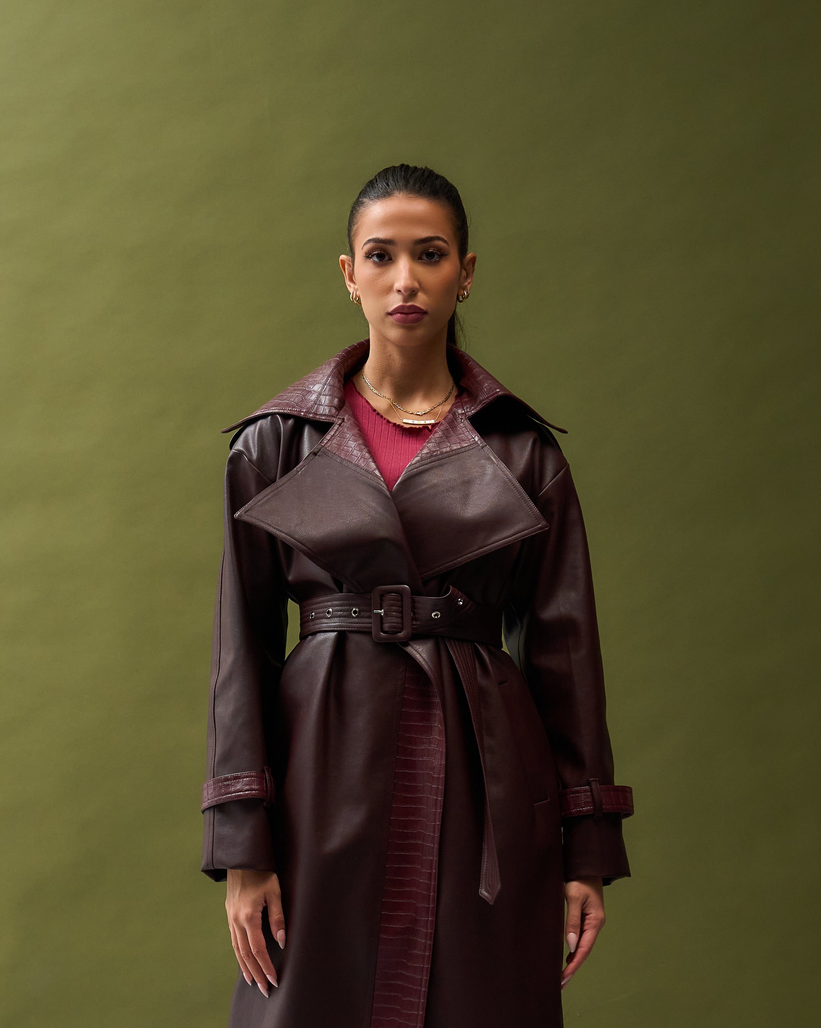 Croc Detail Leather Trench