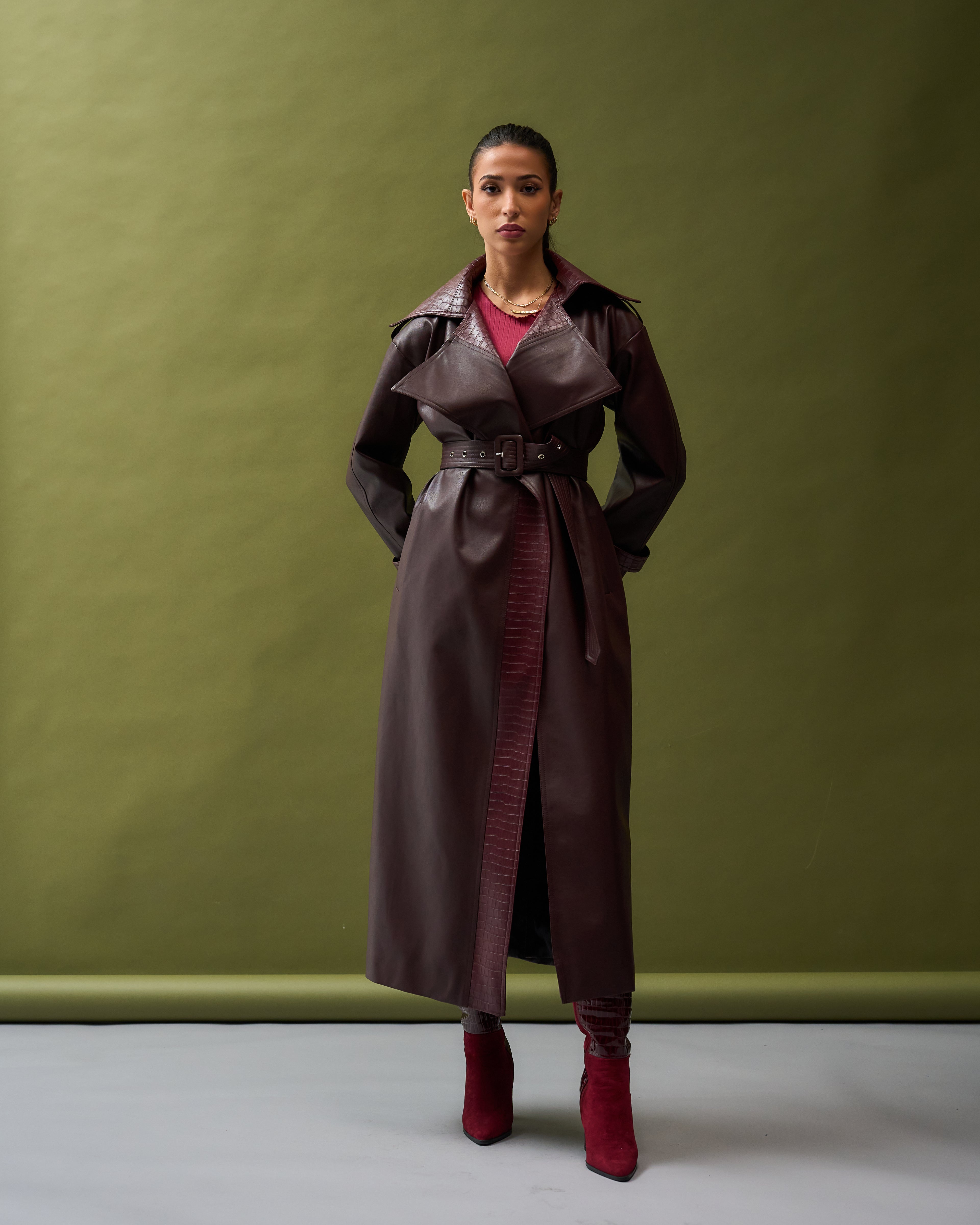 Croc Detail Leather Trench