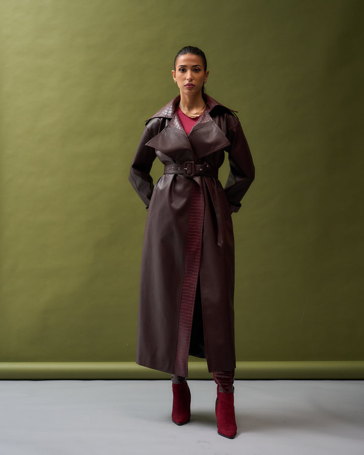 Croc Detail Leather Trench