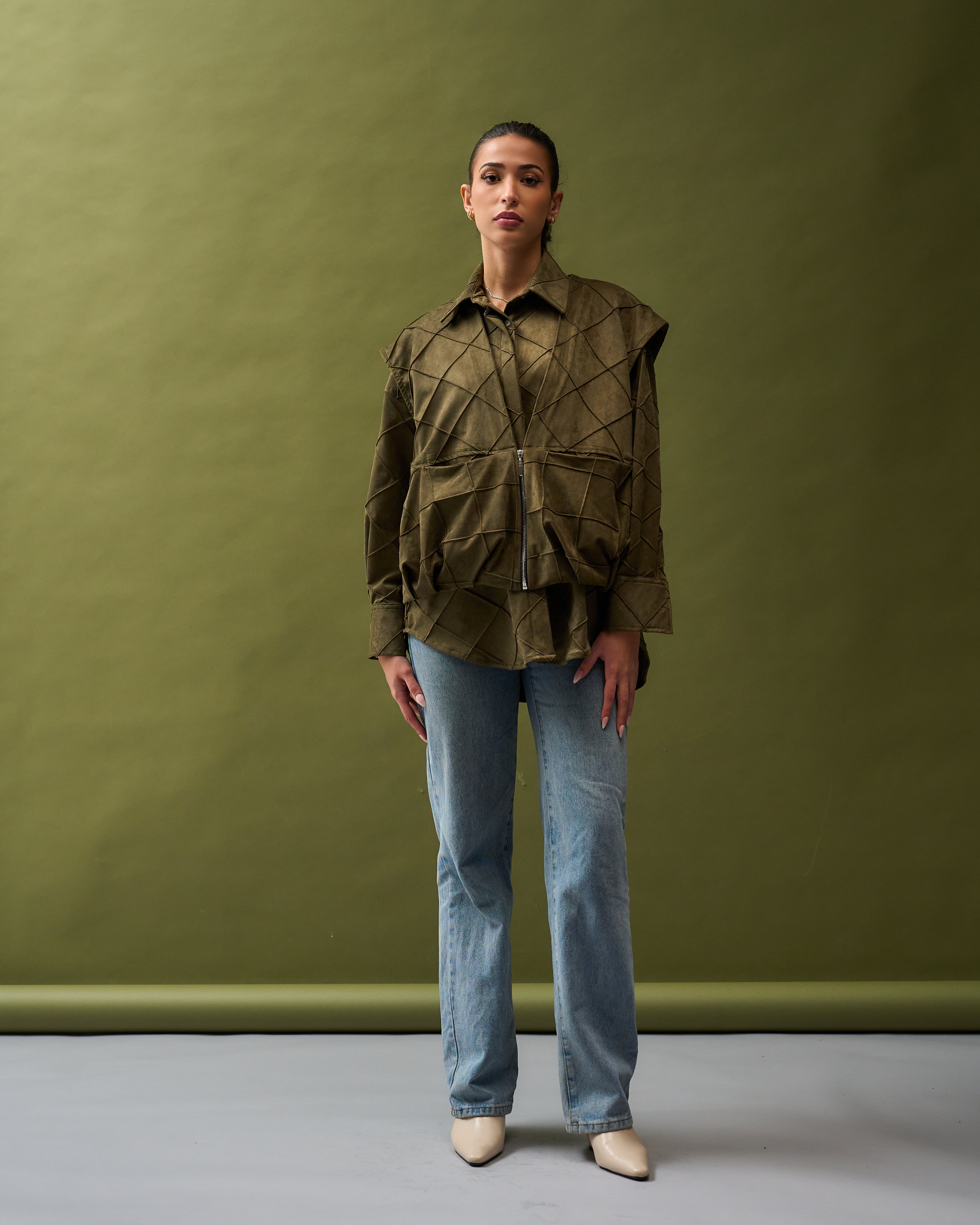 Olive suede top & vest