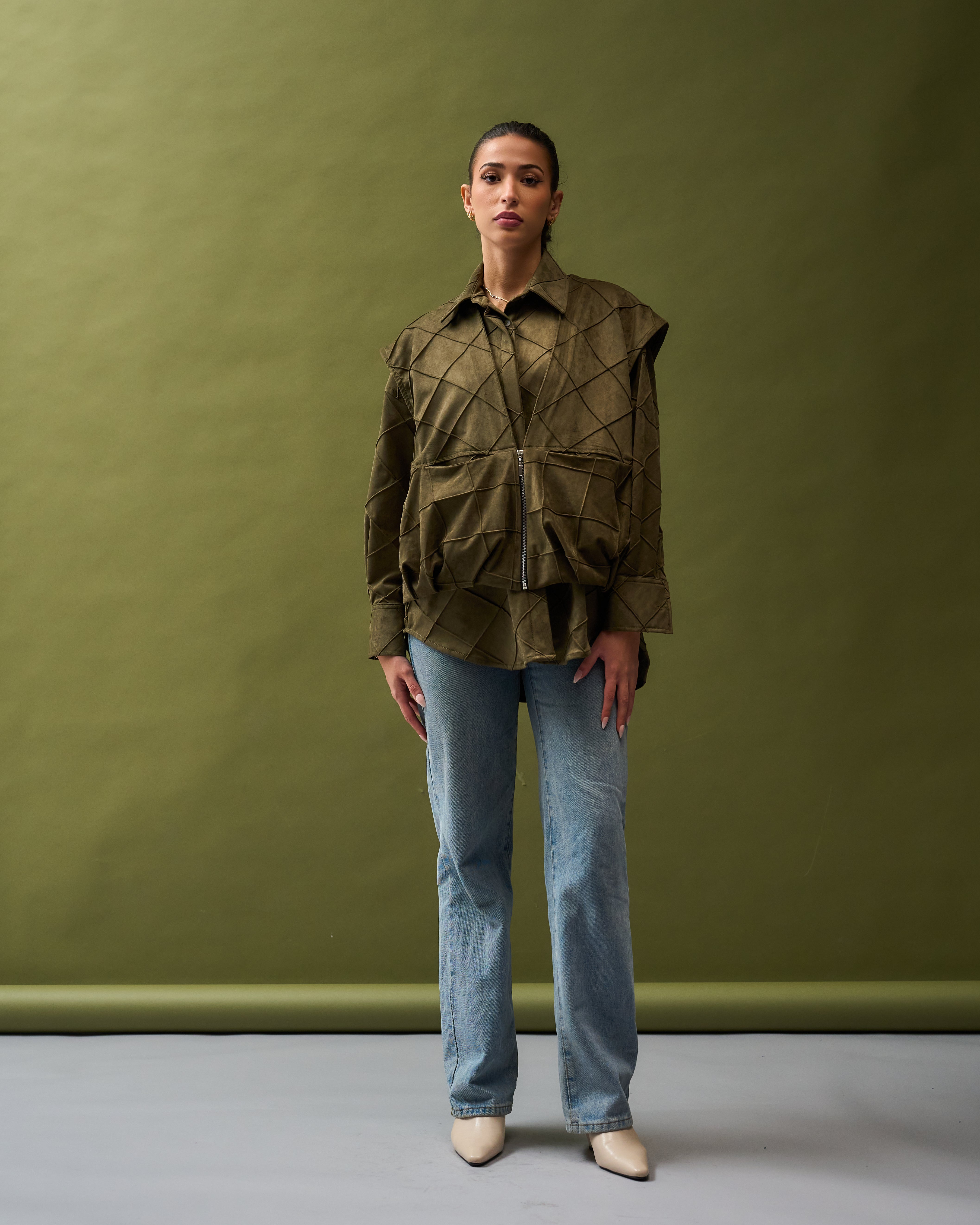 Olive suede top & vest