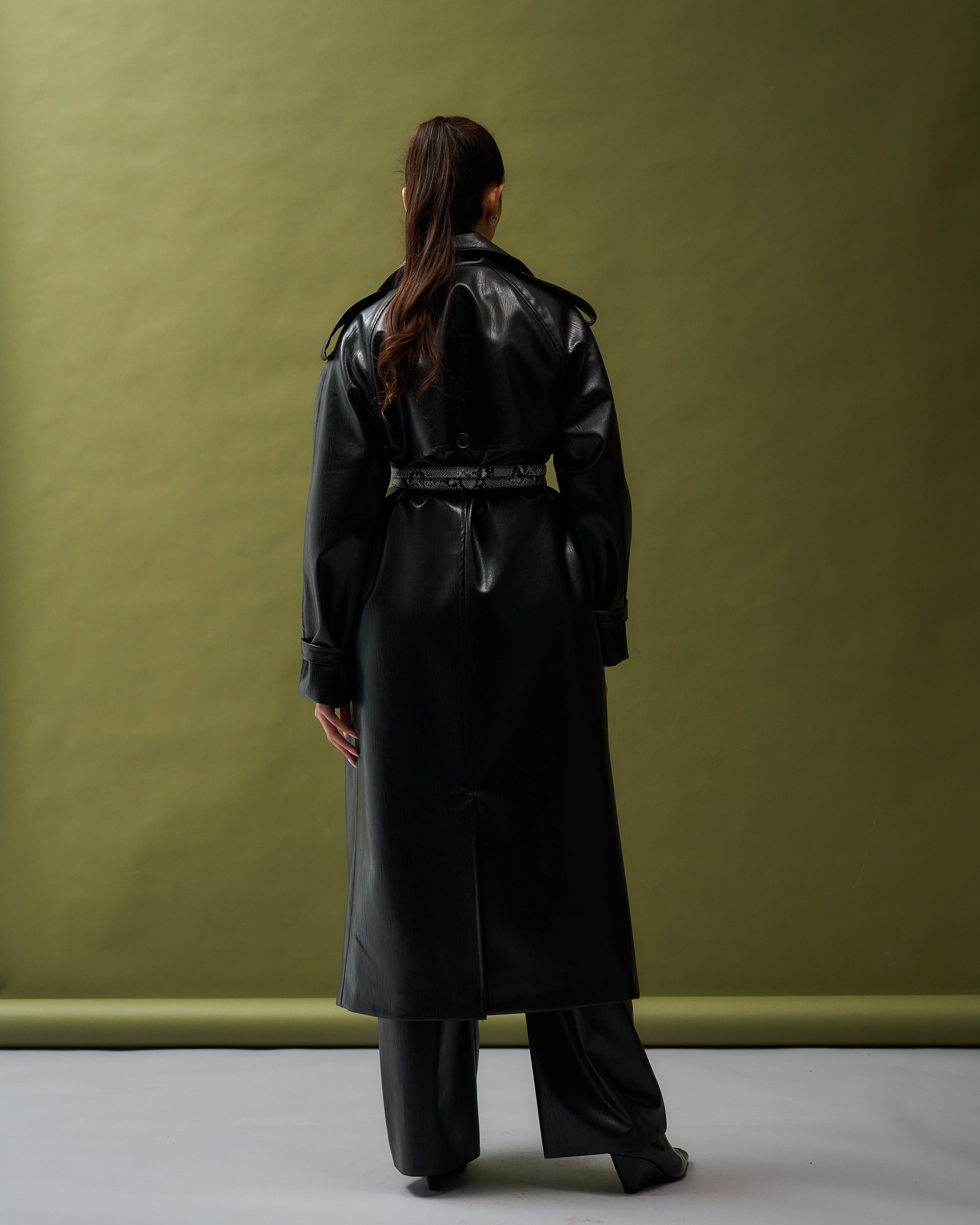 Python Double Belt leather trench