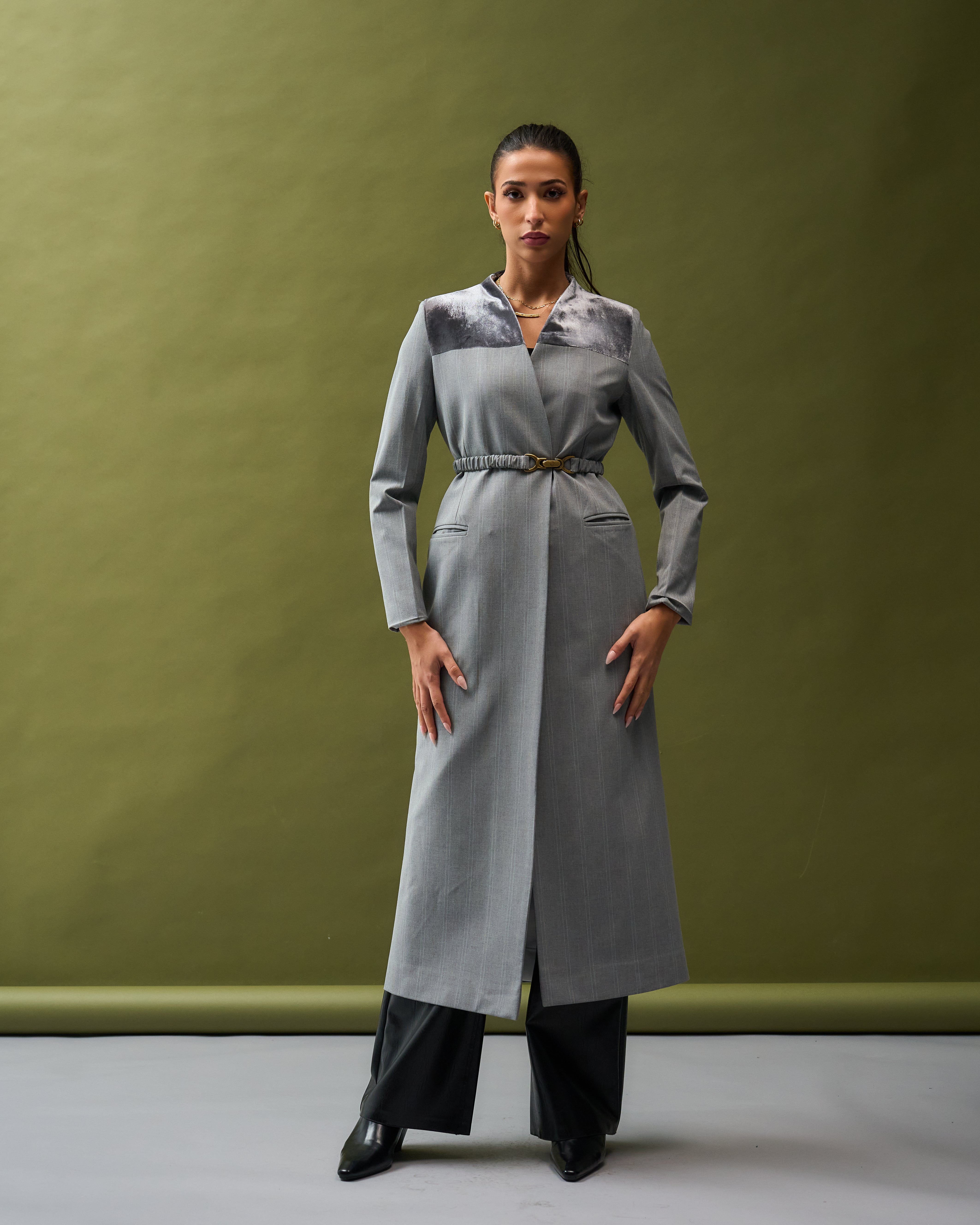 Velvet Detail long blazer