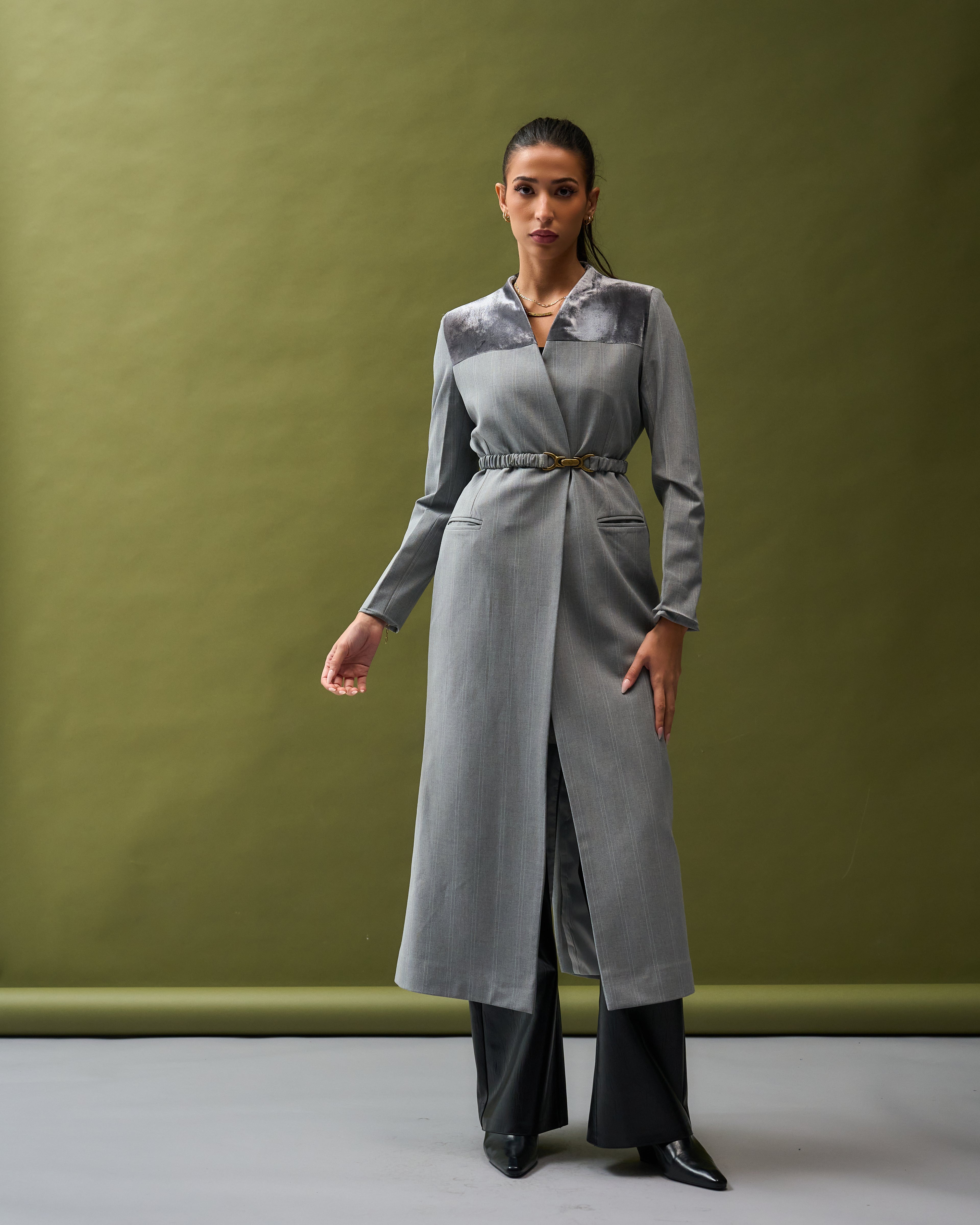 Velvet Detail long blazer