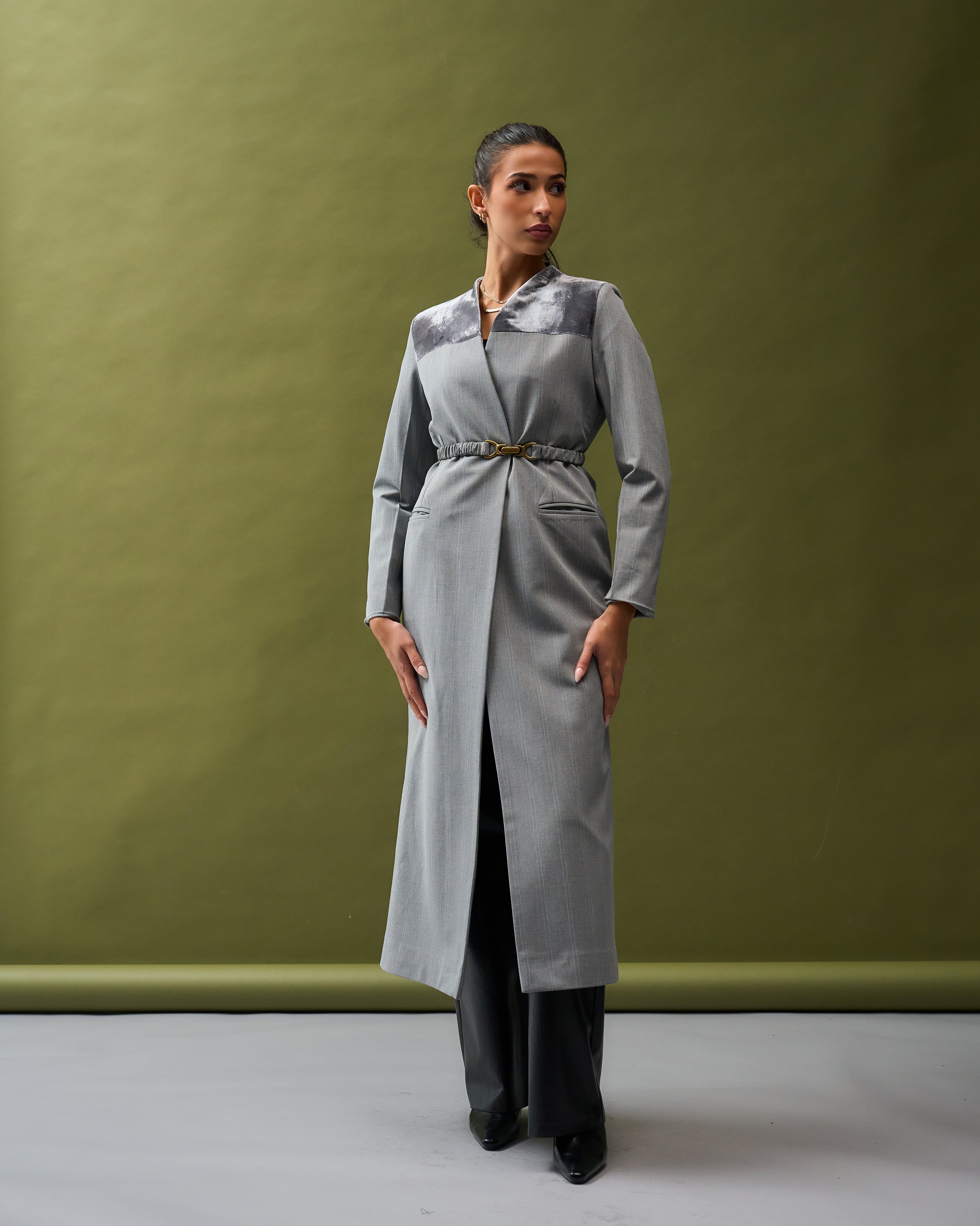 Velvet Detail long blazer