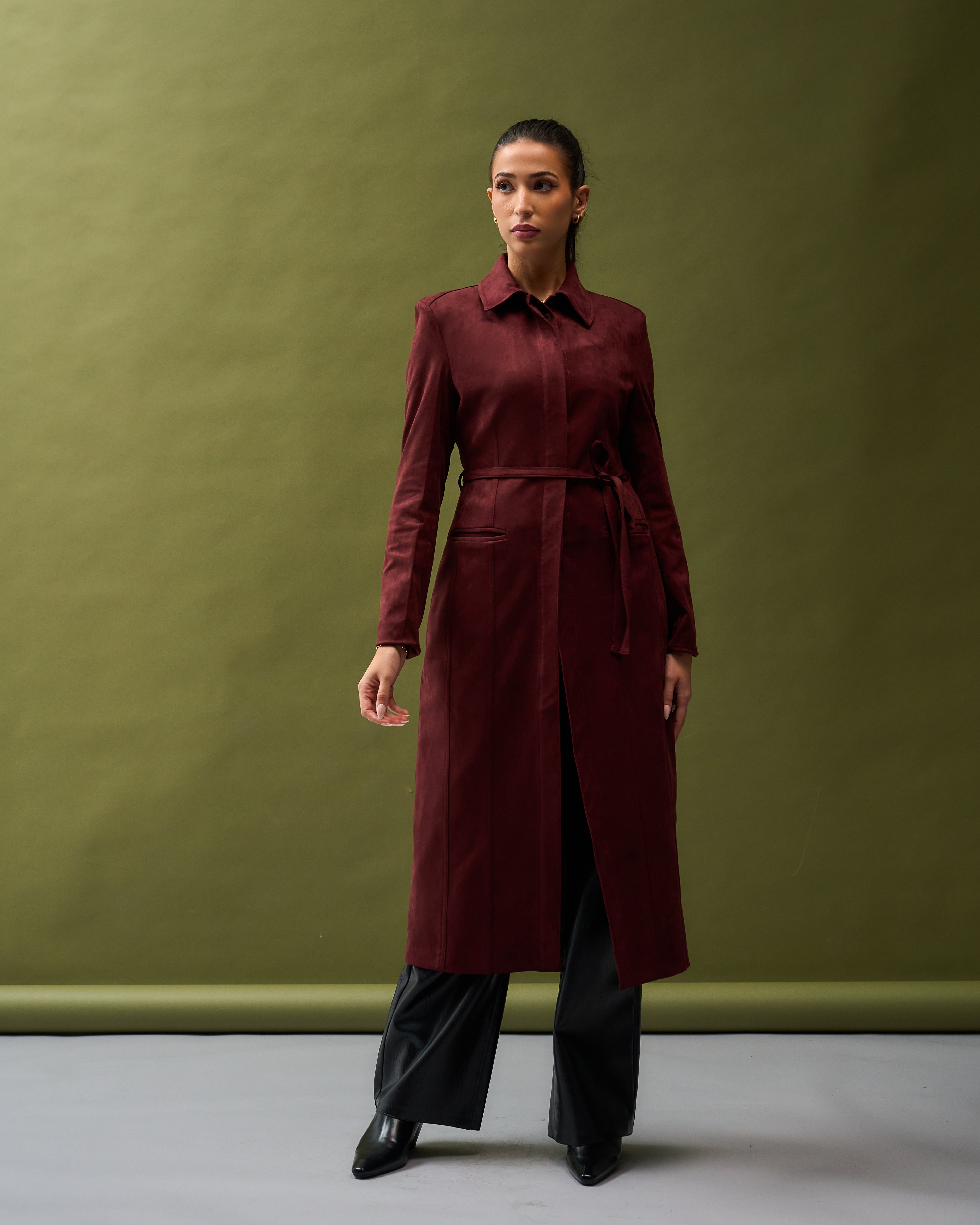 Maroon Structured Long Coat