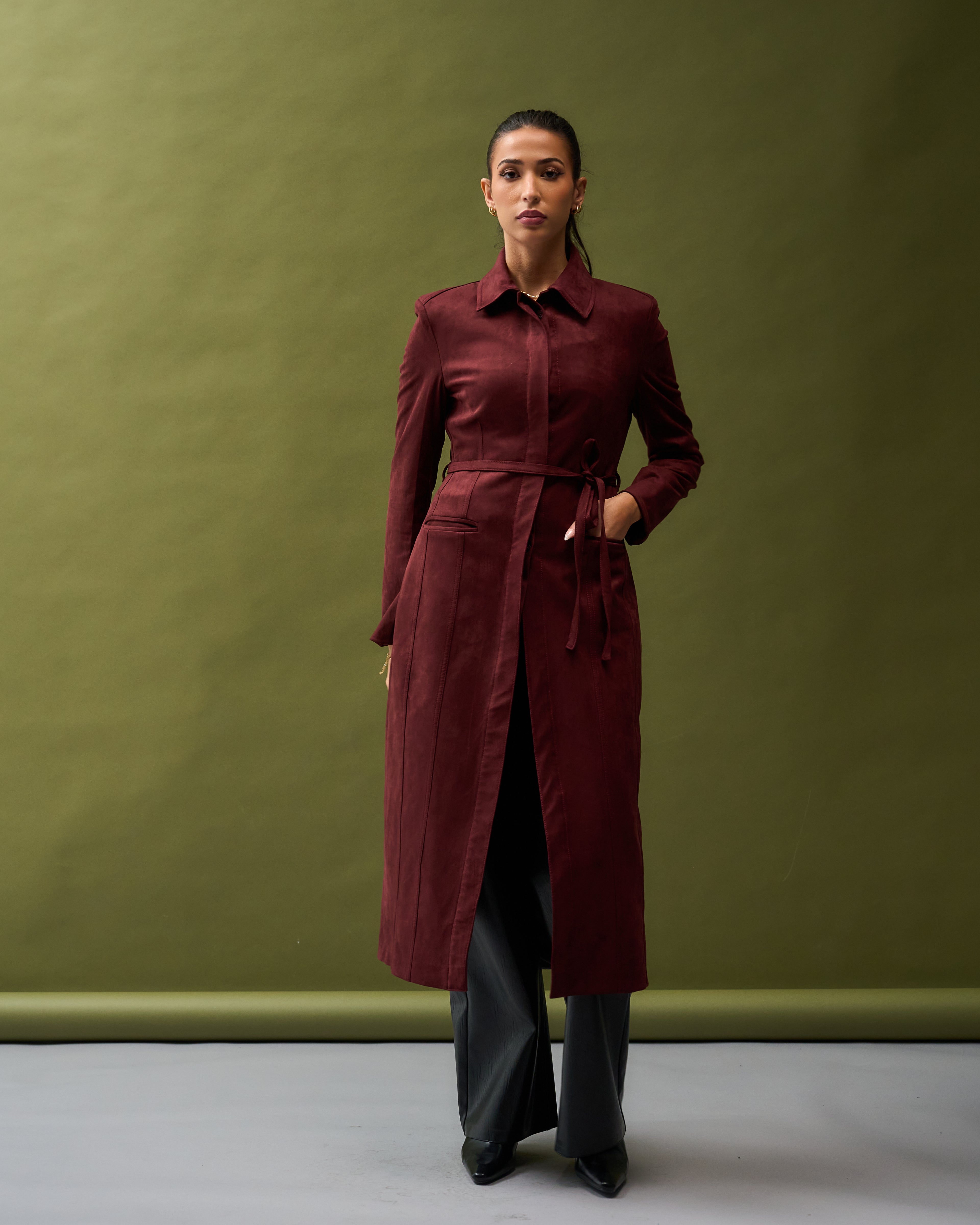Maroon Structured Long Coat