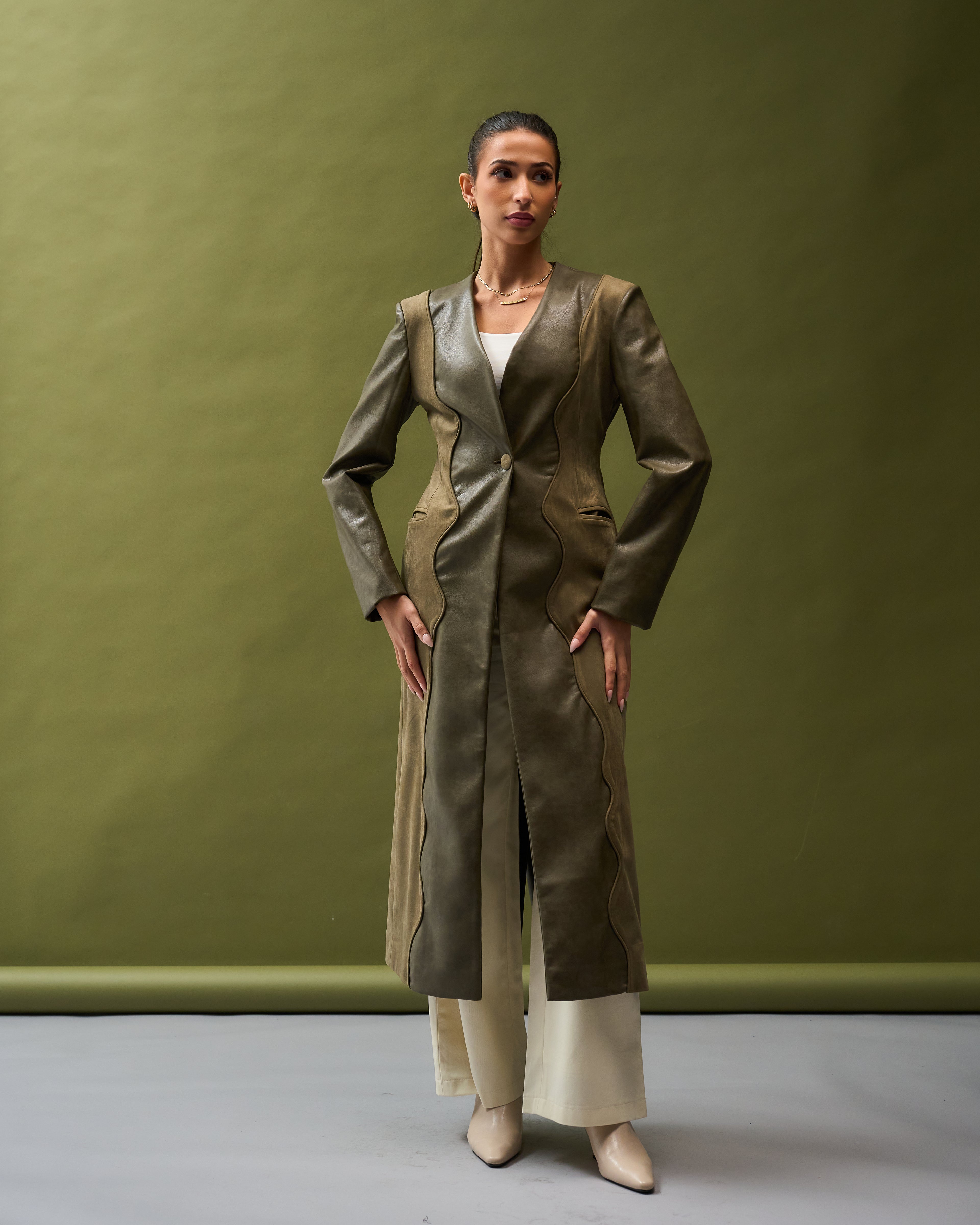 Olive Leather X Suede Blazer