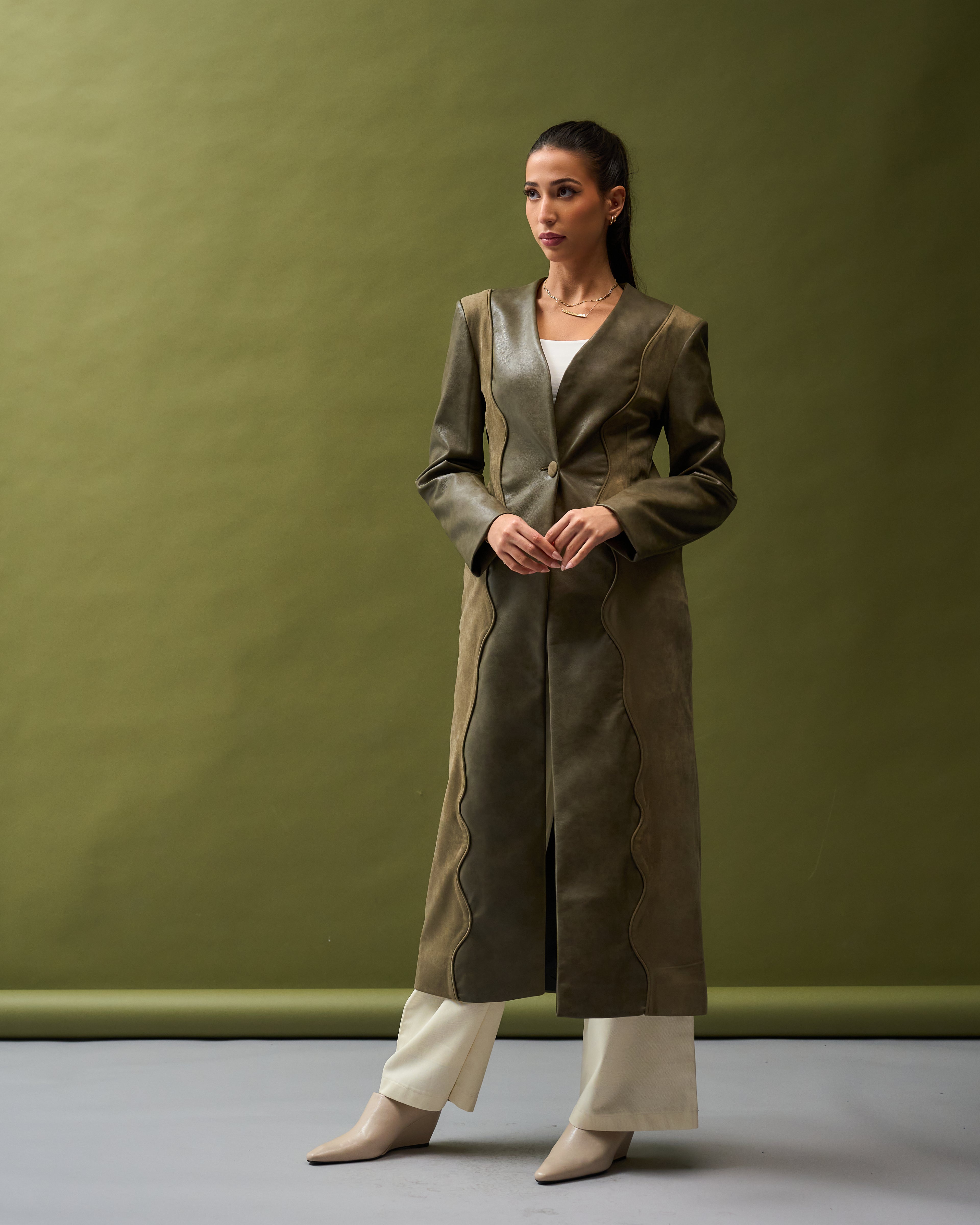 Olive Leather X Suede Blazer