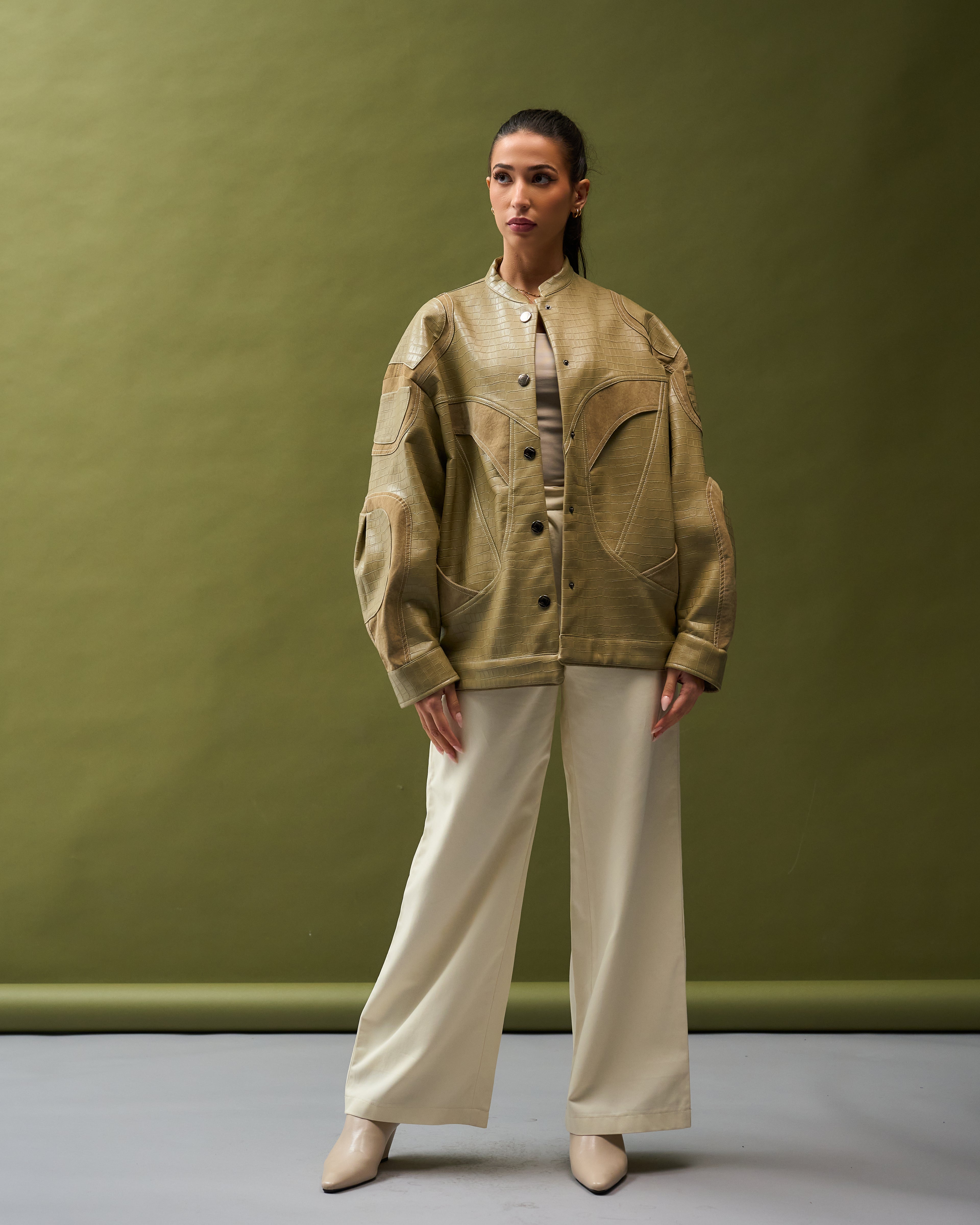 Oversized Croc Leather Bomber