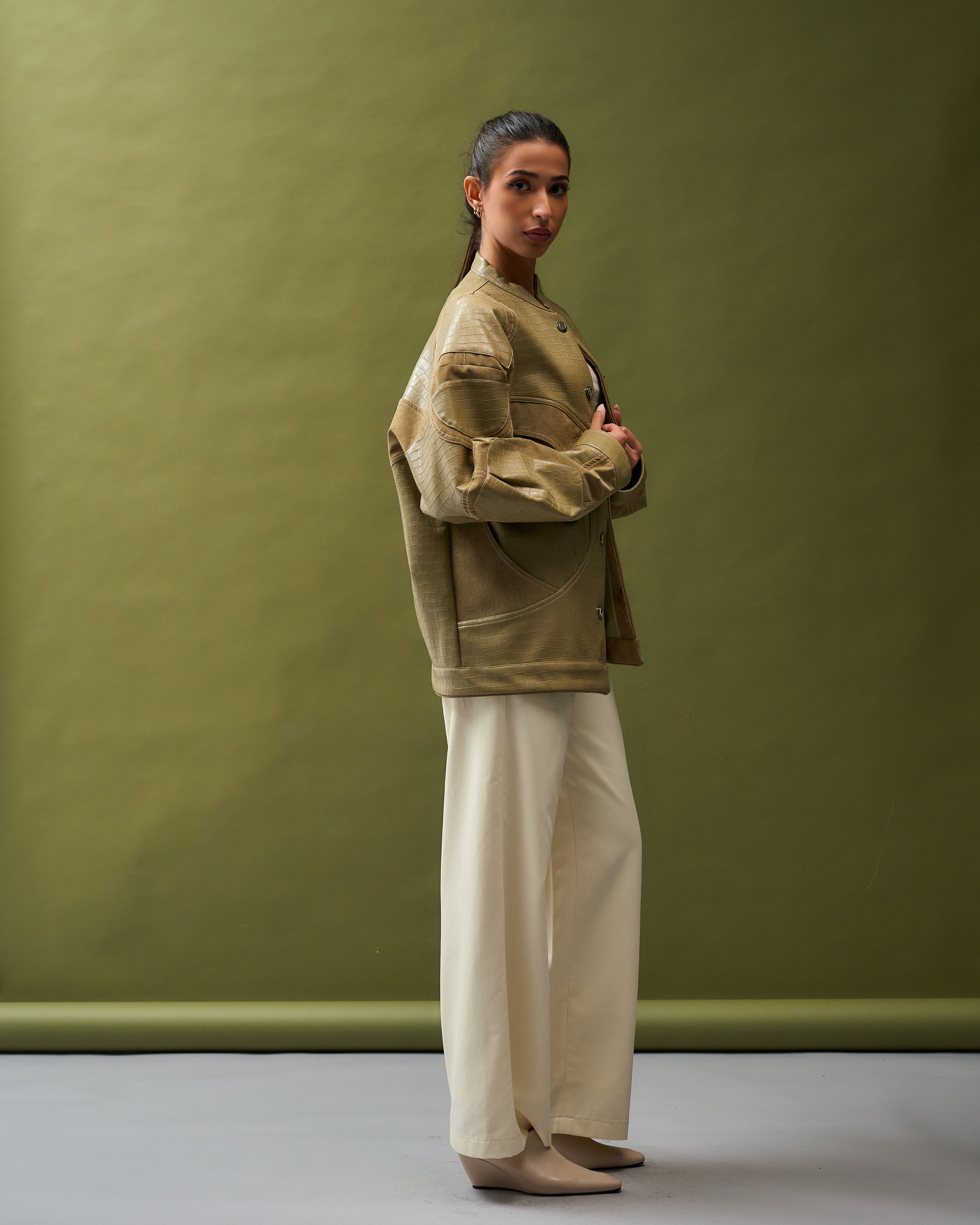 Oversized Croc Leather Bomber