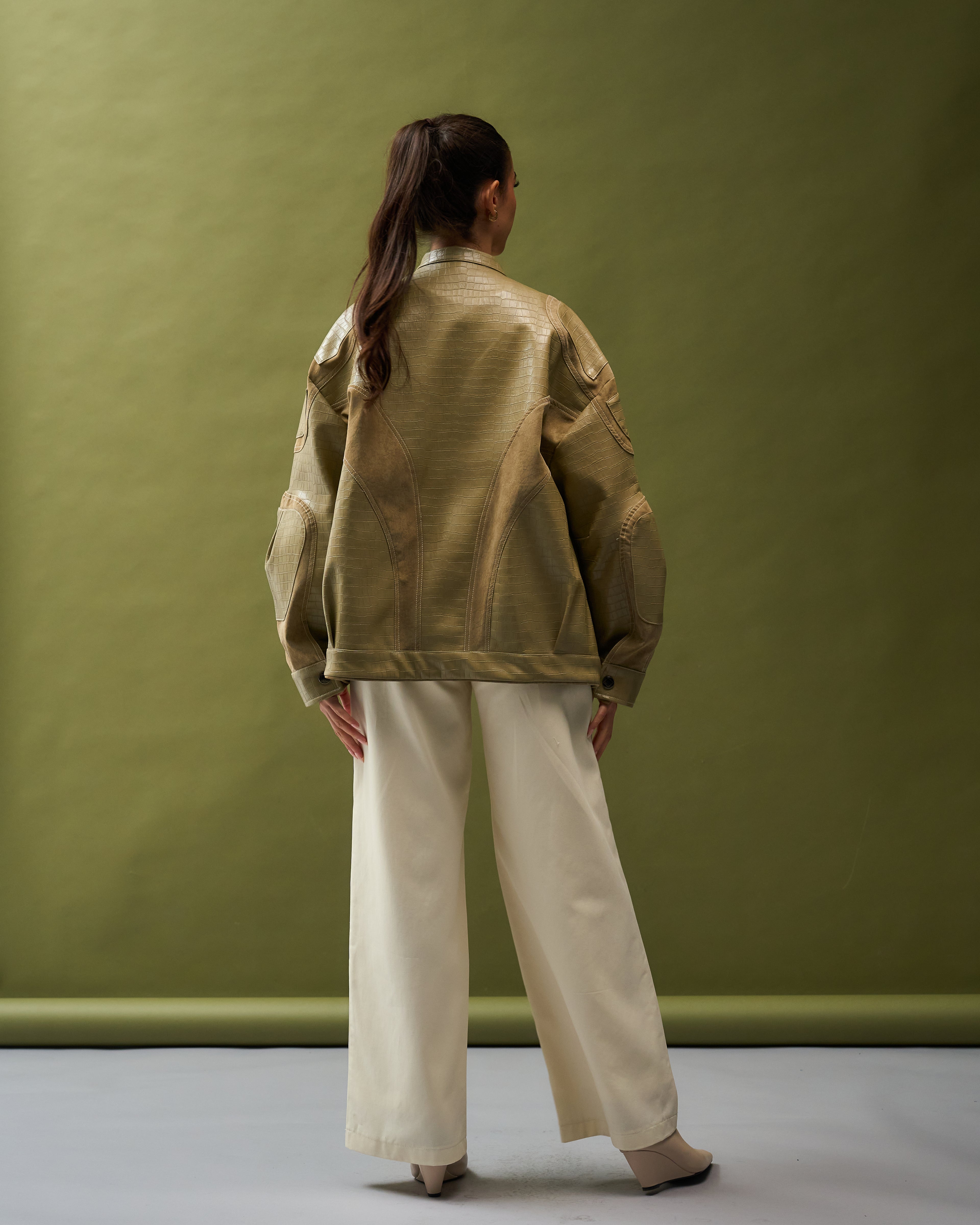 Oversized Croc Leather Bomber