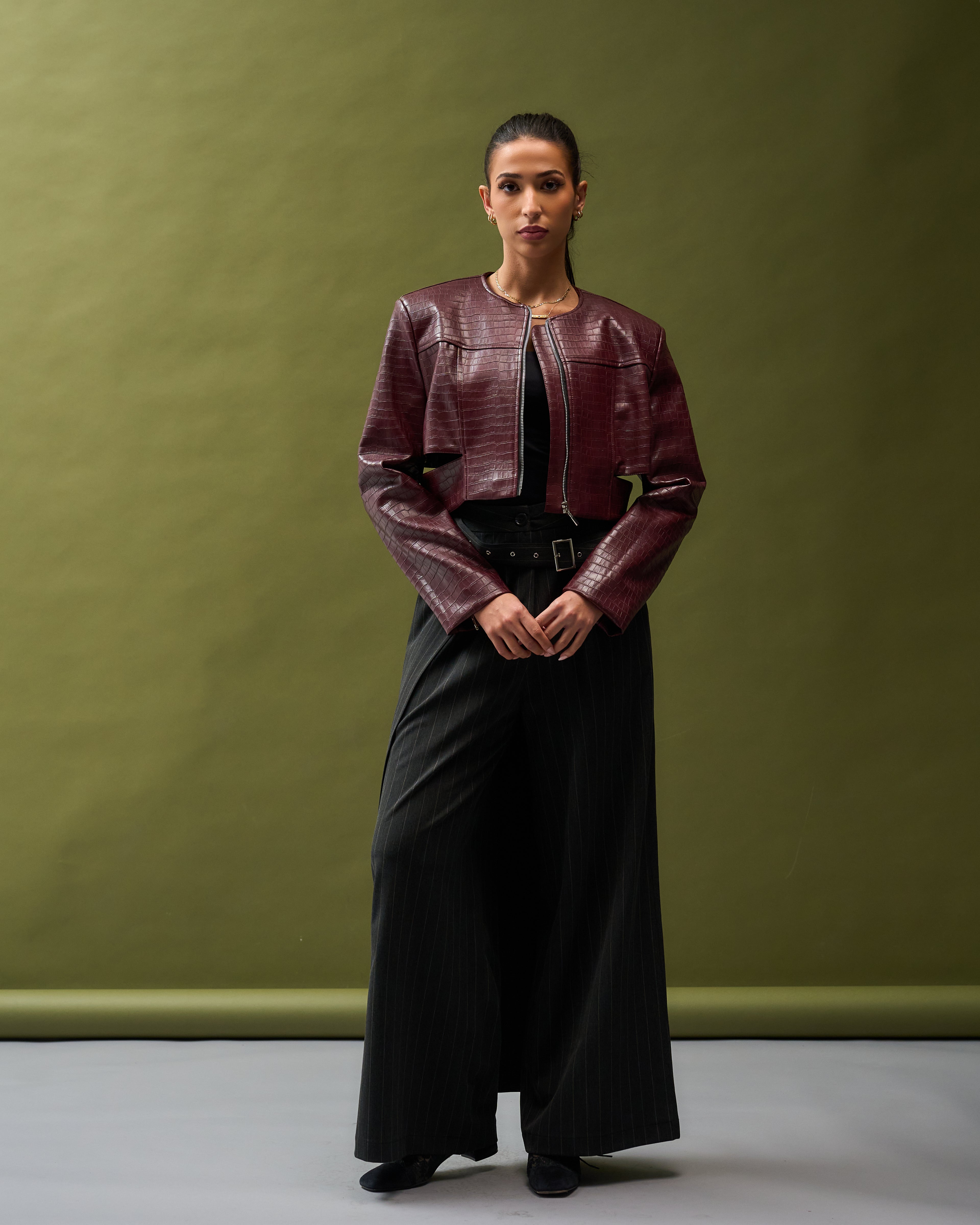 Croc cropped Leather Jacket