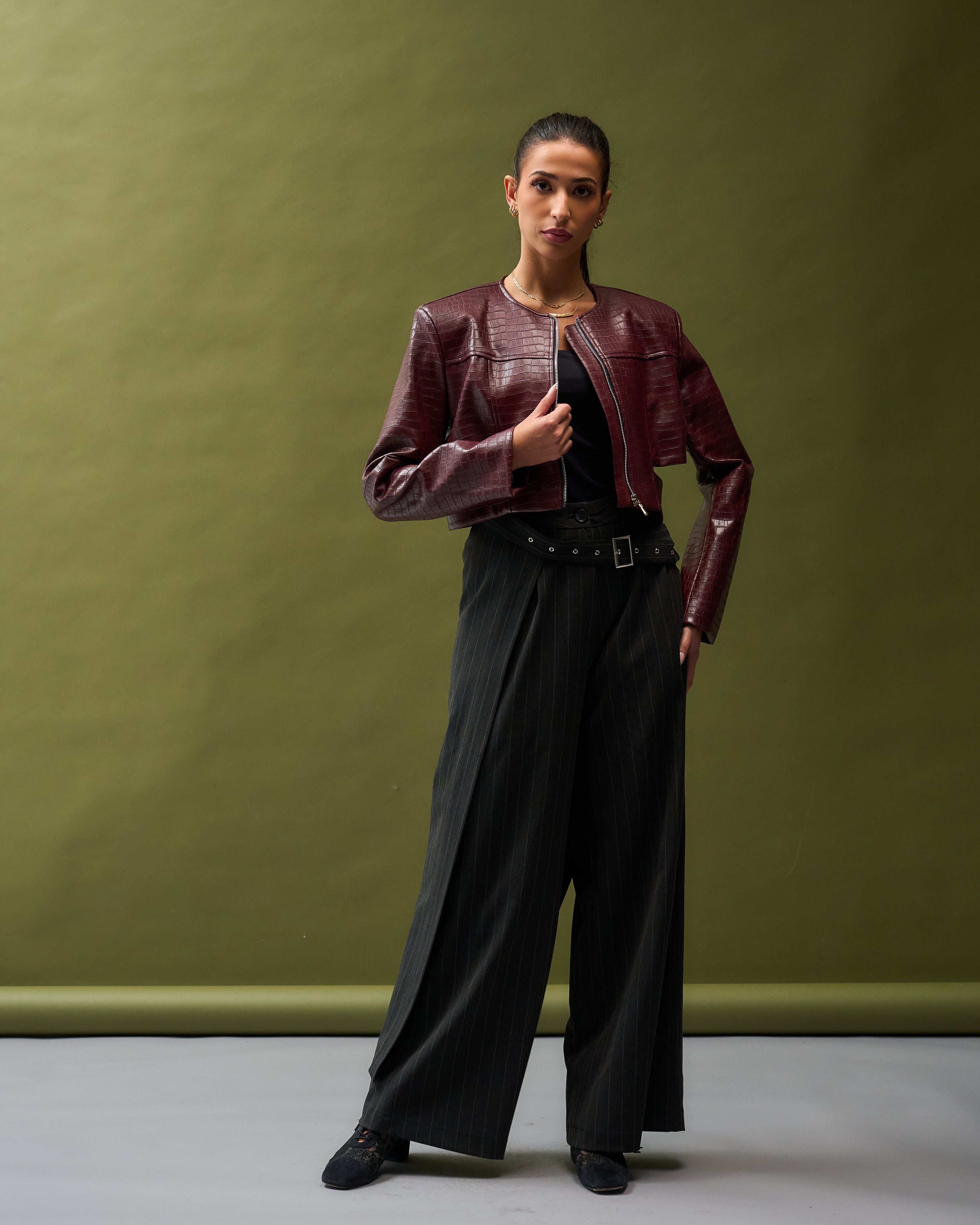 Croc cropped Leather Jacket