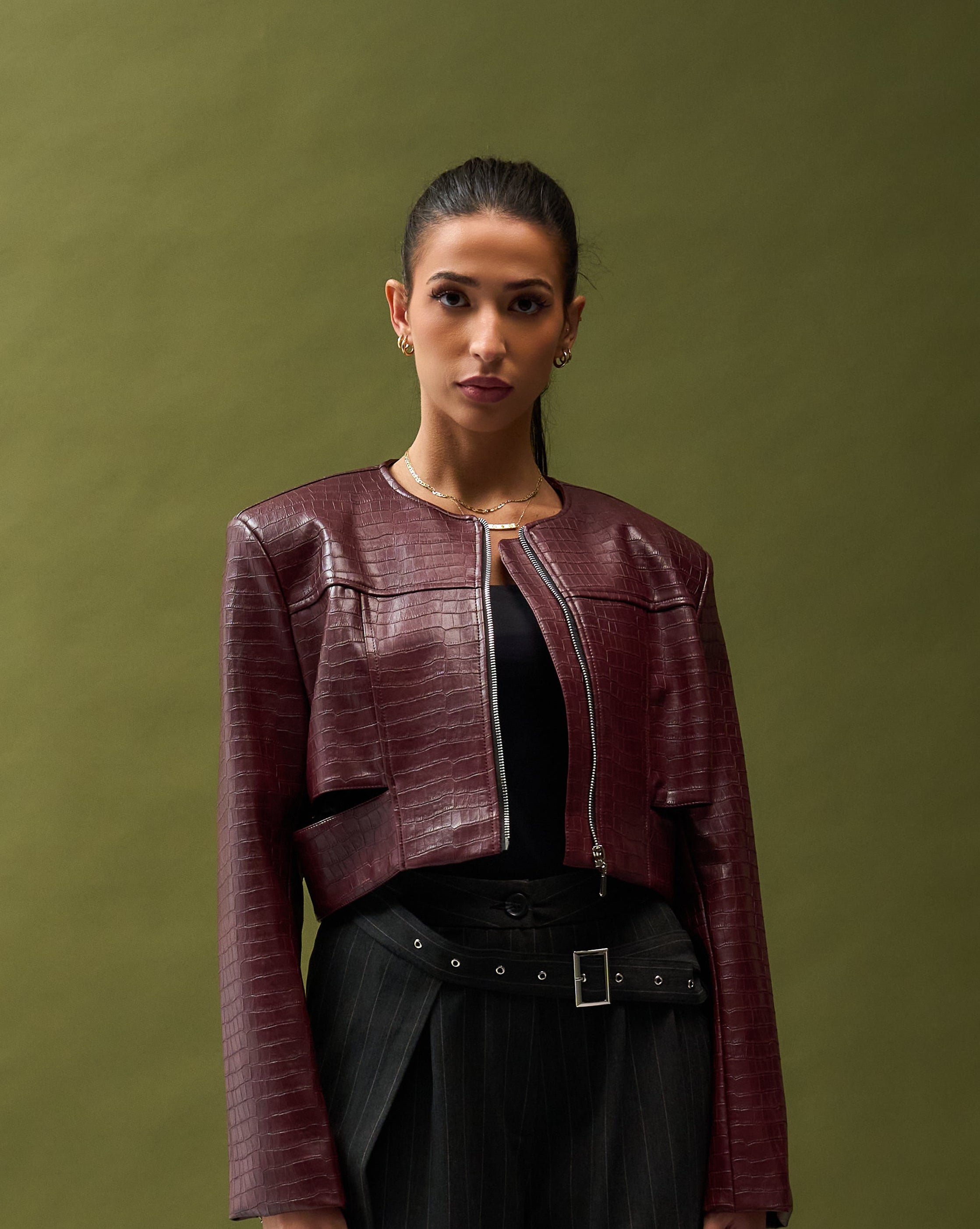 Croc cropped Leather Jacket