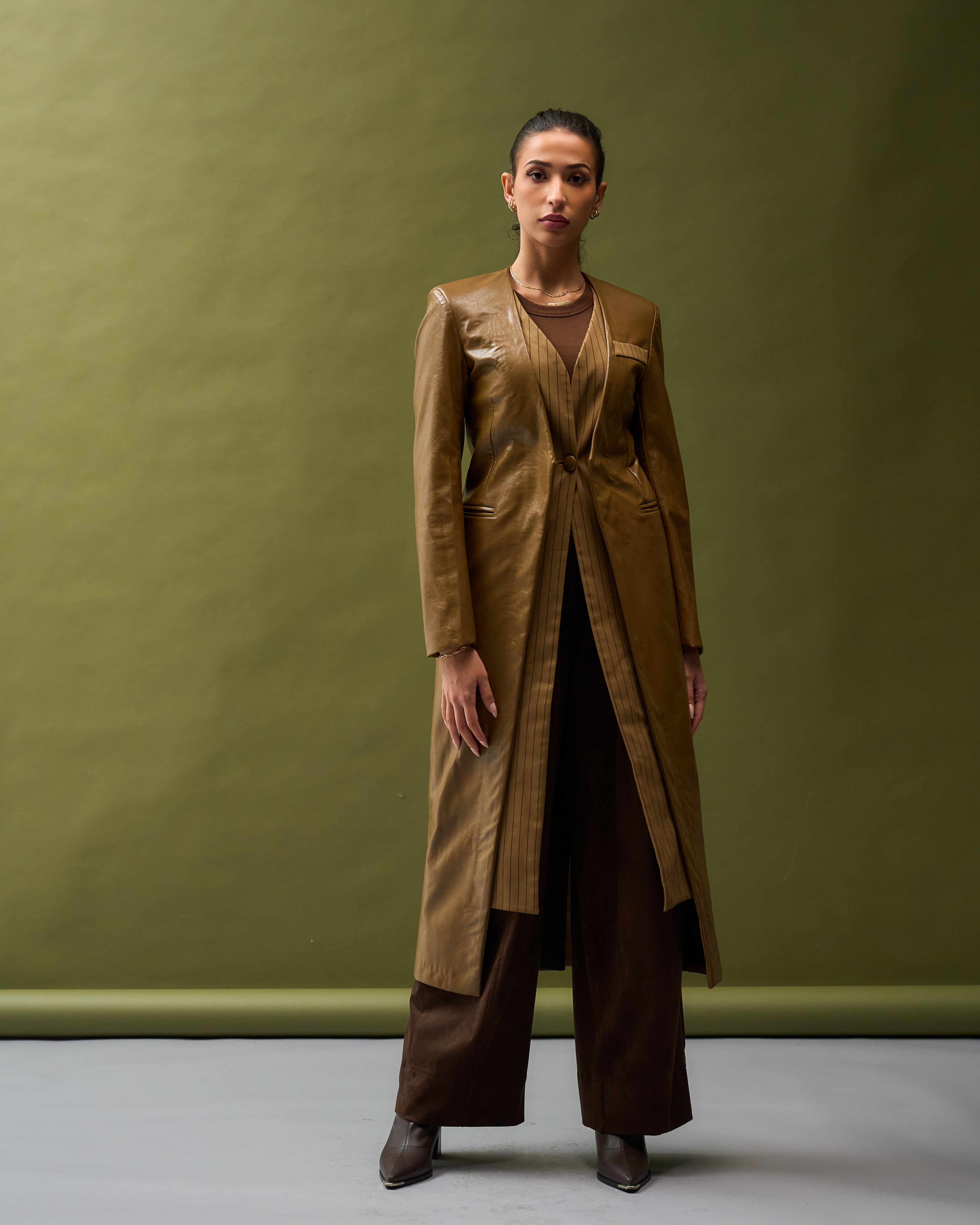 Tan Leather long blazer