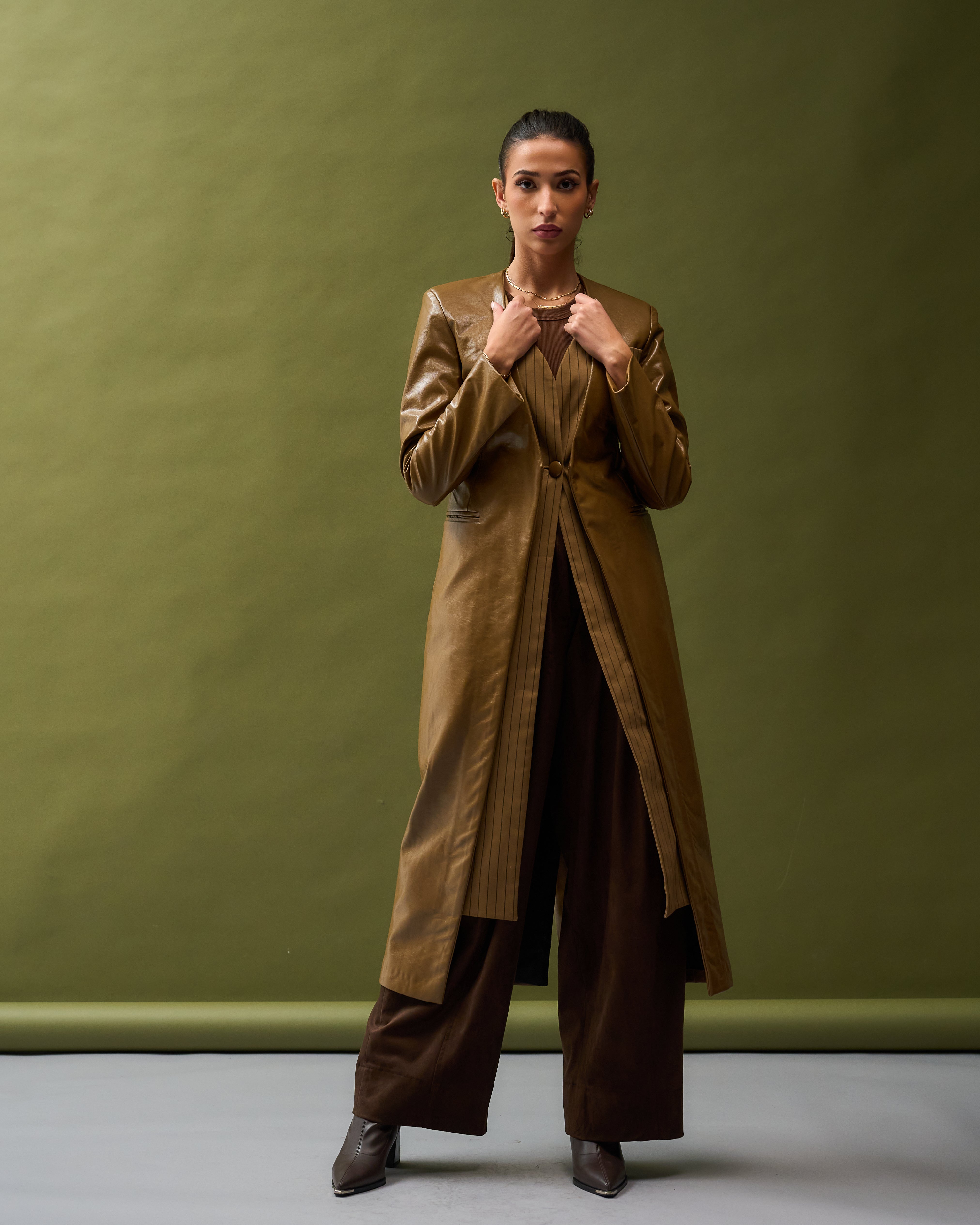 Tan Leather long blazer