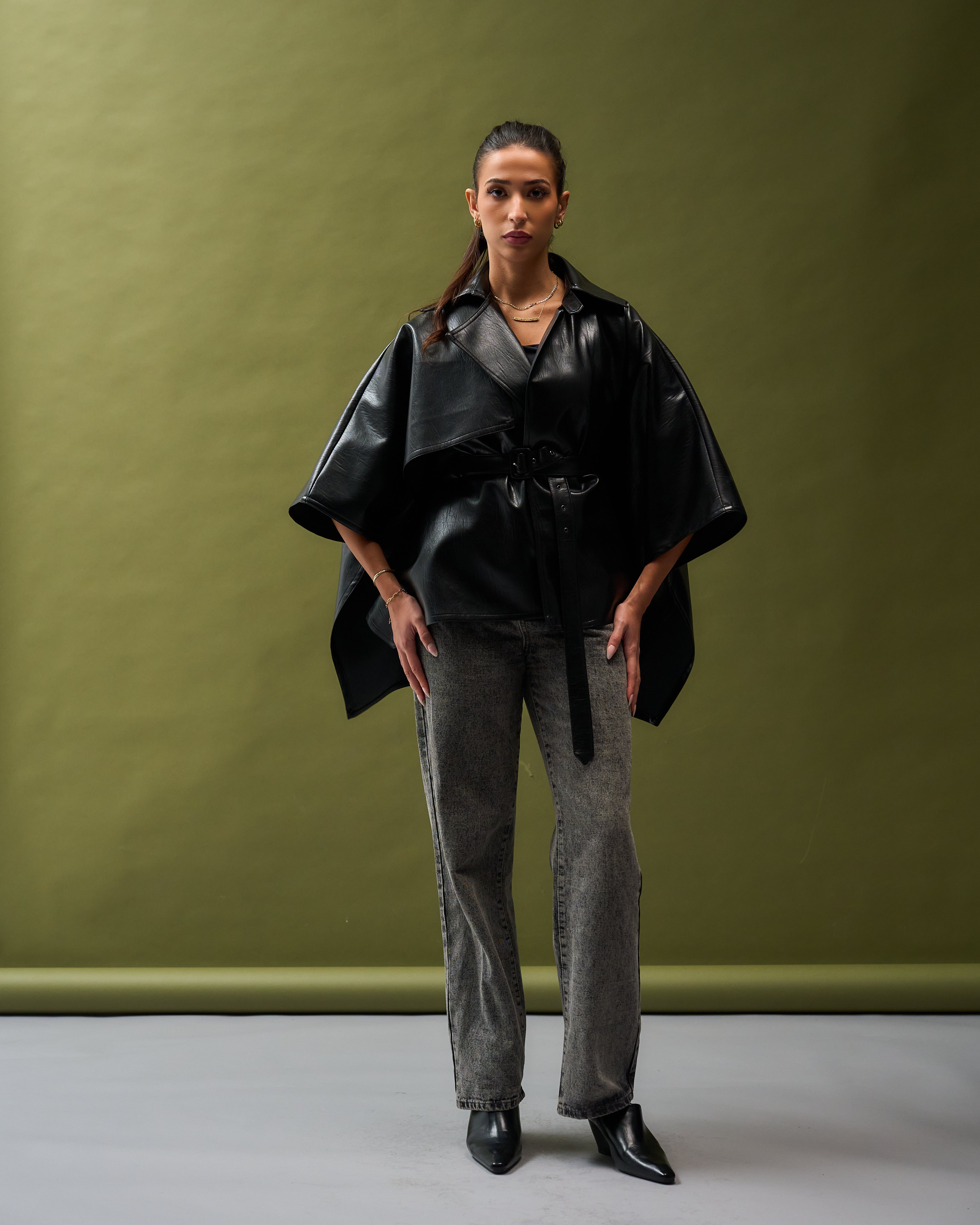Belted Leather Cape