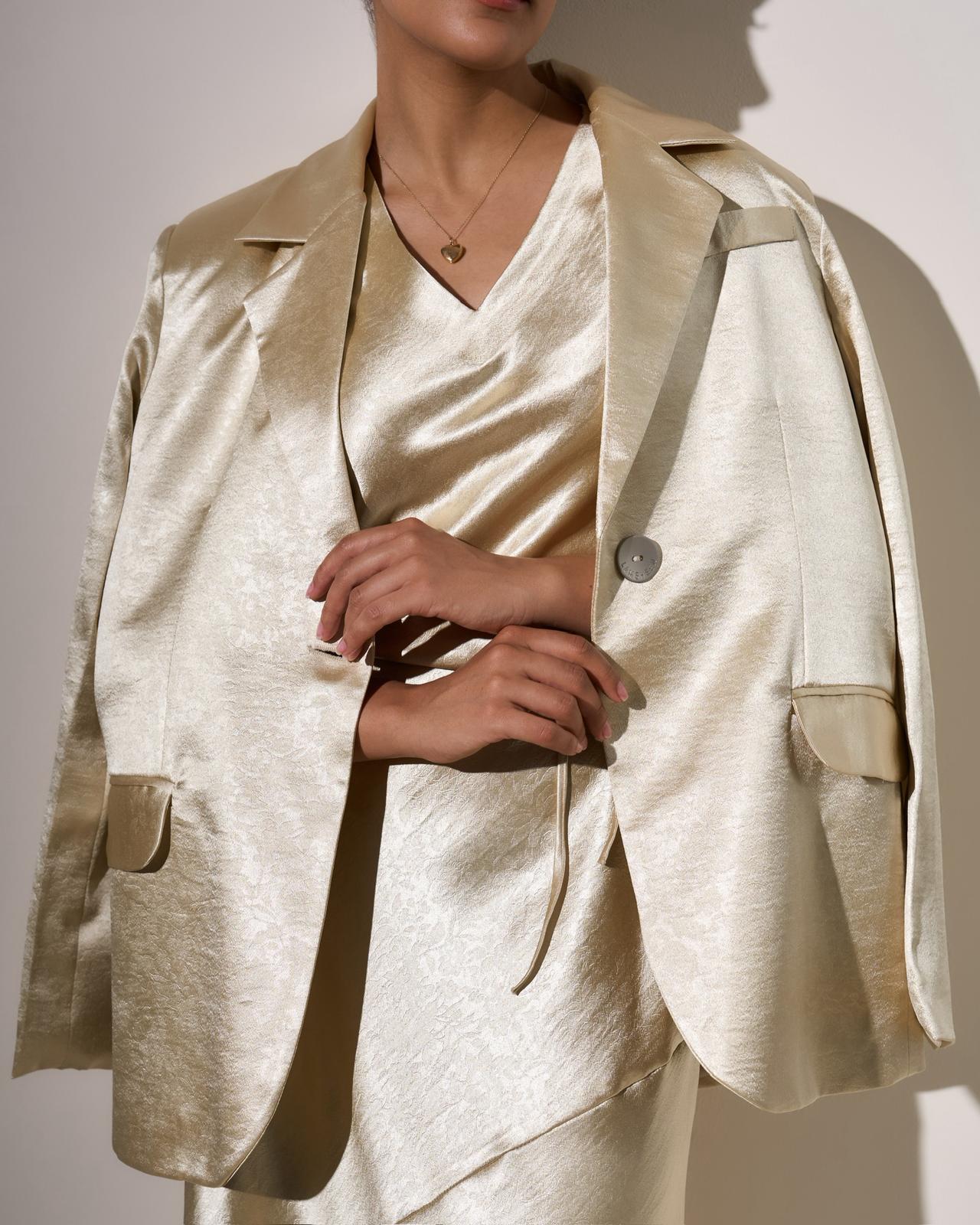 cream satin blazer
