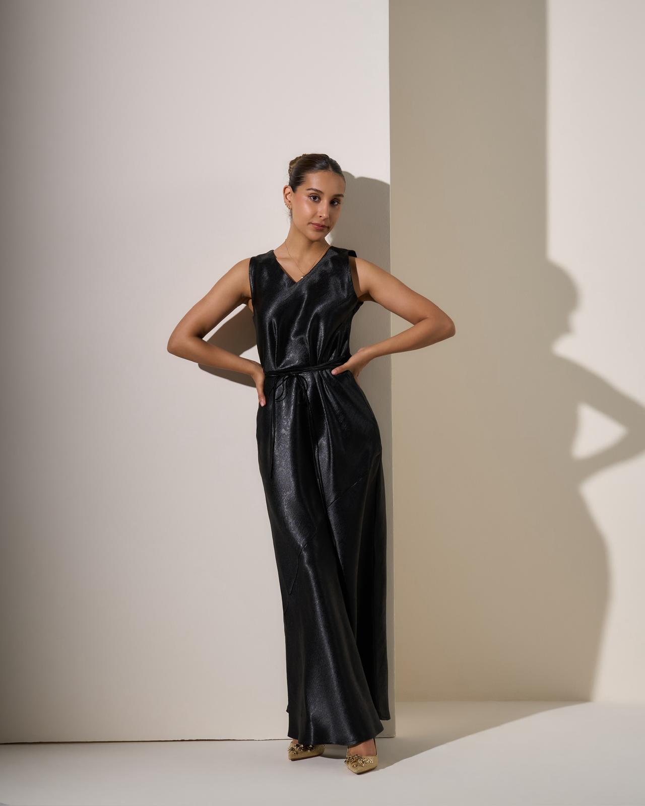 black satin dress