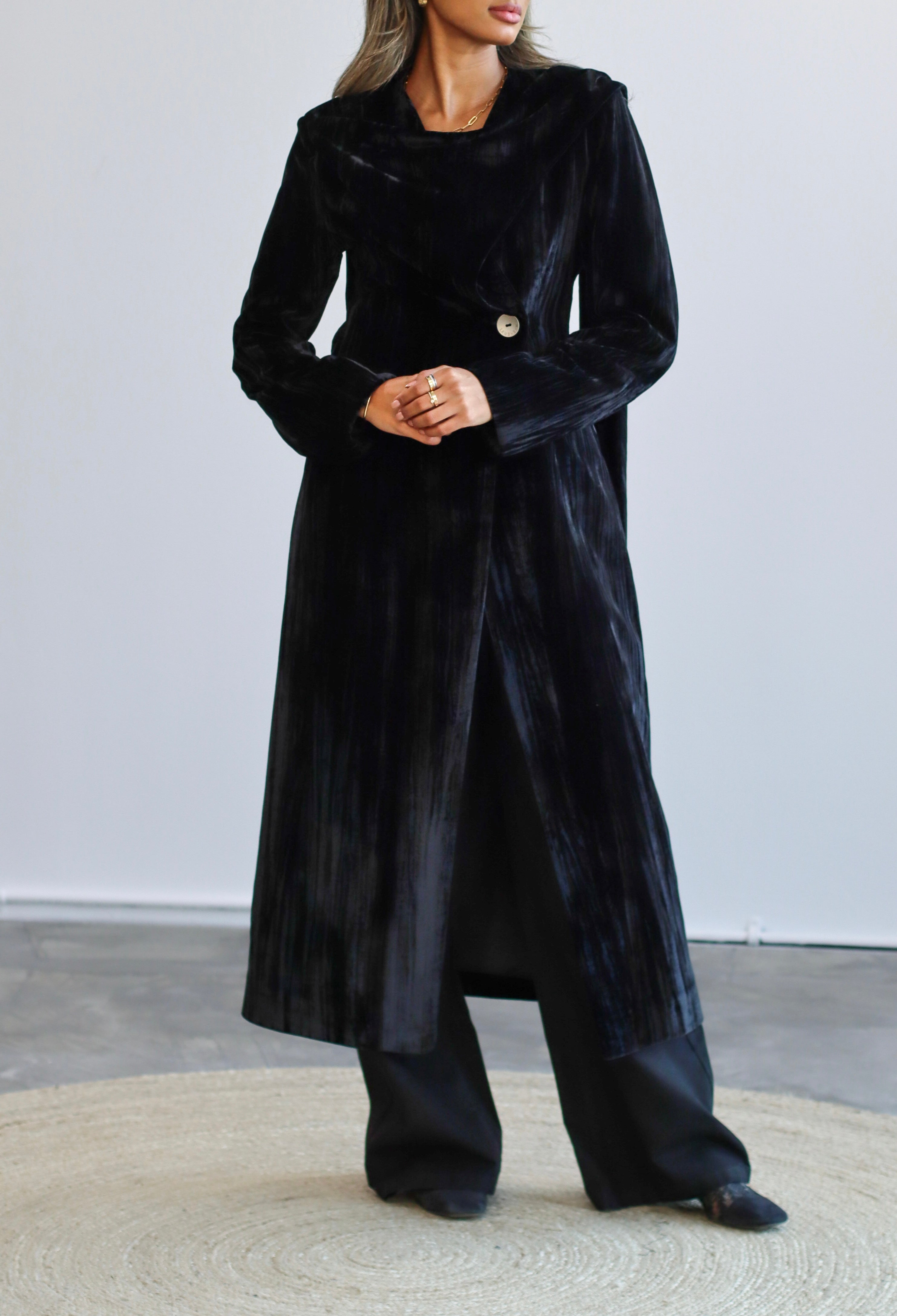 Black velvet scarf blazer