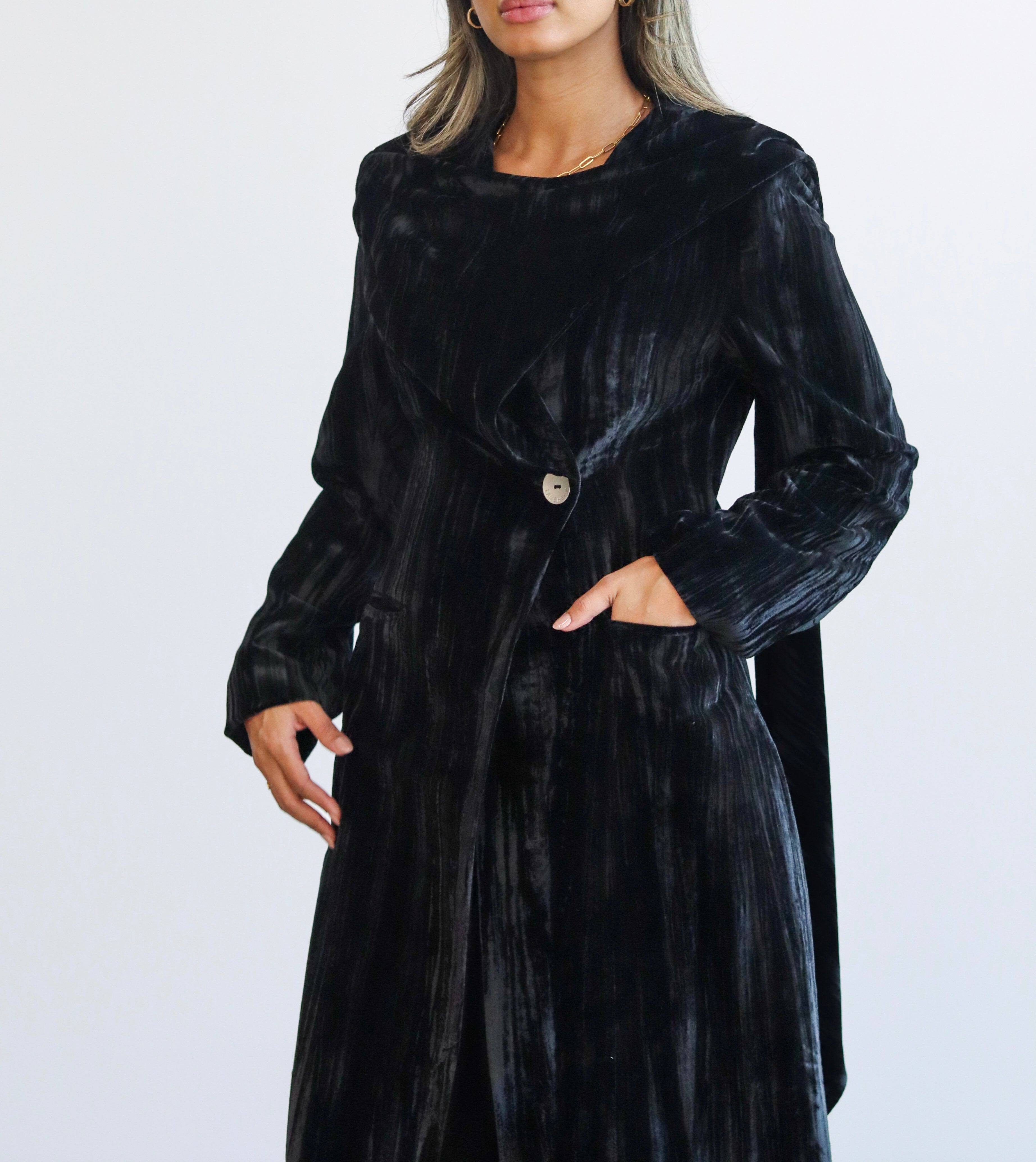 Black velvet scarf blazer